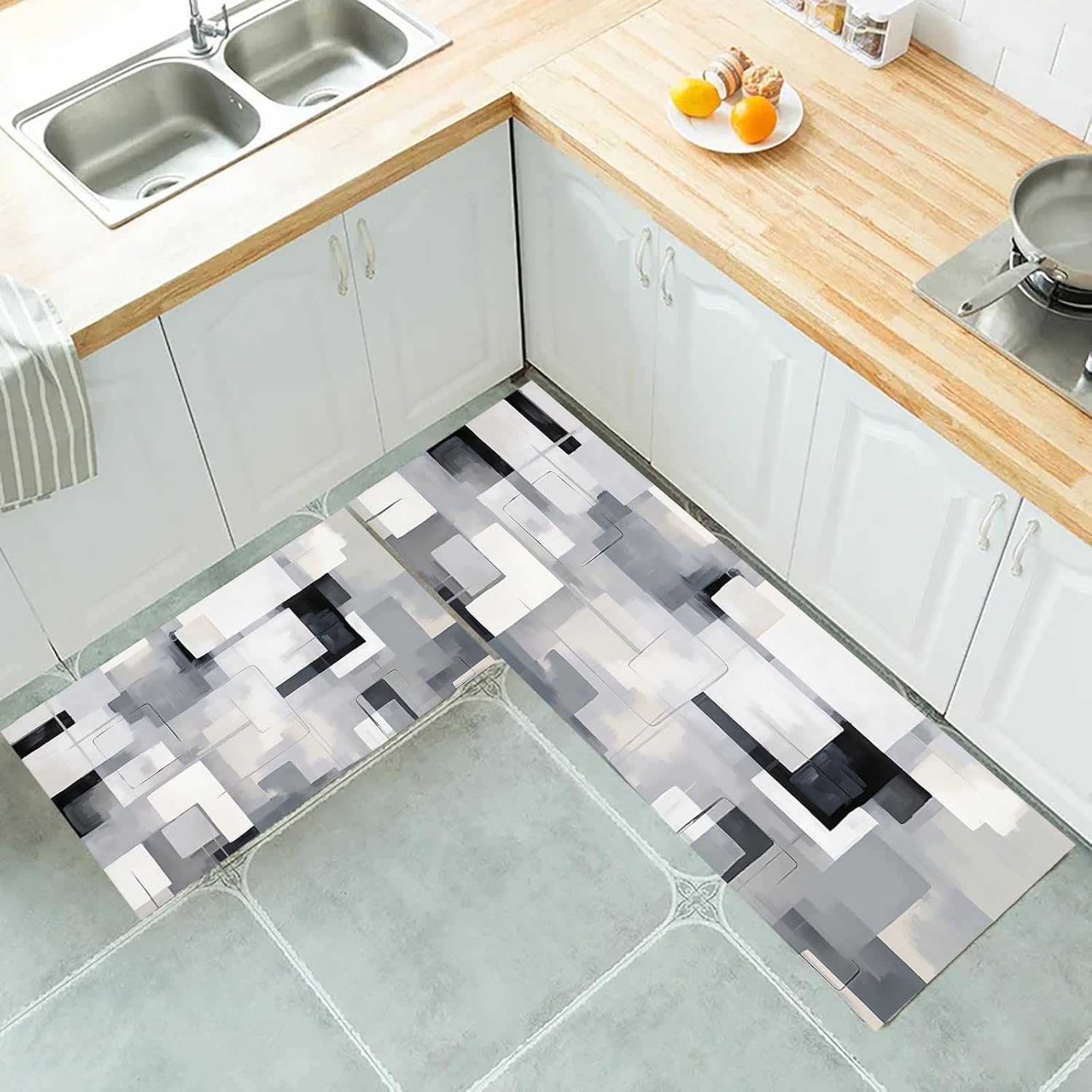 SUICRA Aesthetics – Alfombrillas de cocina de estilo bohemio con diseño de mármol, acolchadas, antifatiga, para el hogar y la oficina