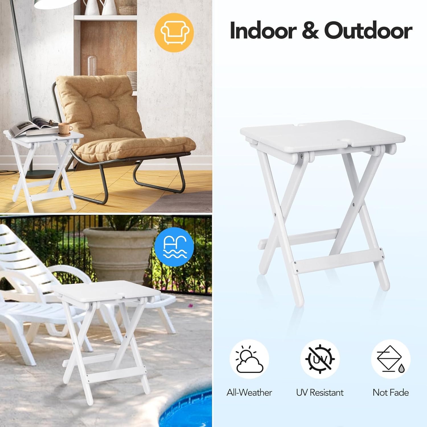 nalone Mesa auxiliar plegable portátil, mesa auxiliar Adirondack para exteriores con marco tipo X, mesa de patio pequeña de HDPE, mesa auxiliar