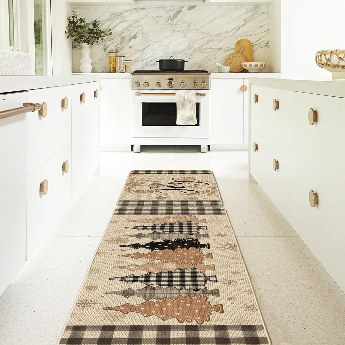 Artoid Mode Juego de 2 tapetes de cocina de Navidad con diseño de copos de nieve, decoración de invierno, alfombras de cocina de bajo perfil para