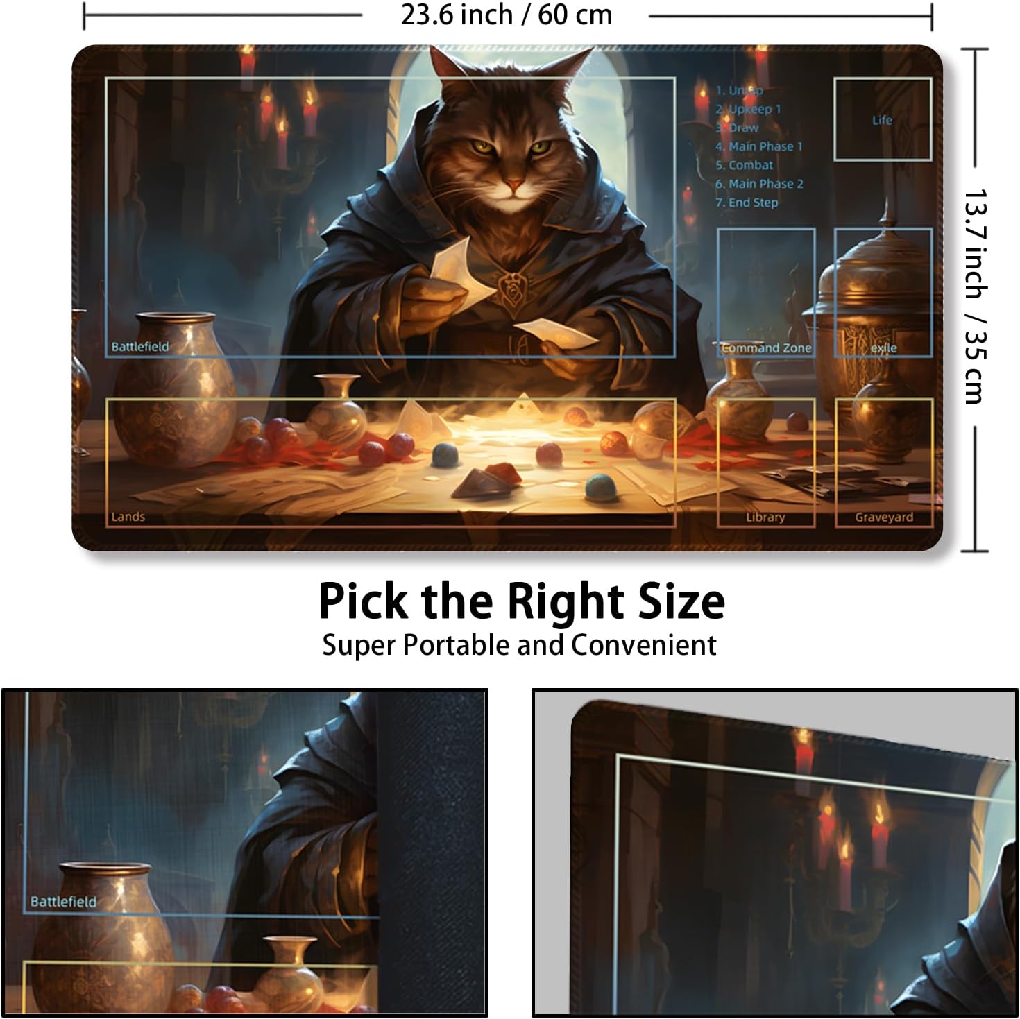 Tapete de juego para MTG, con bolsas de almacenamiento gratis, tapete de juego de 24 x 14 pulgadas, TCG y tapete de juego de mesa para tarjetas,