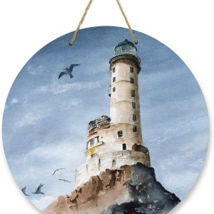 Welcome Sign for Front Door Decoration, Lighthouse Island Seabird Gull Vintage 10 Inch Wreaths Hanging Sign Plaque Holiday Decor for Porch Garden Welcome Sign for Front Door Decoration, Lighthouse Island Seabird Gull Vintage 10 Inch Wreaths Hanging Sign Plaque Holiday Decor for Porch Garden