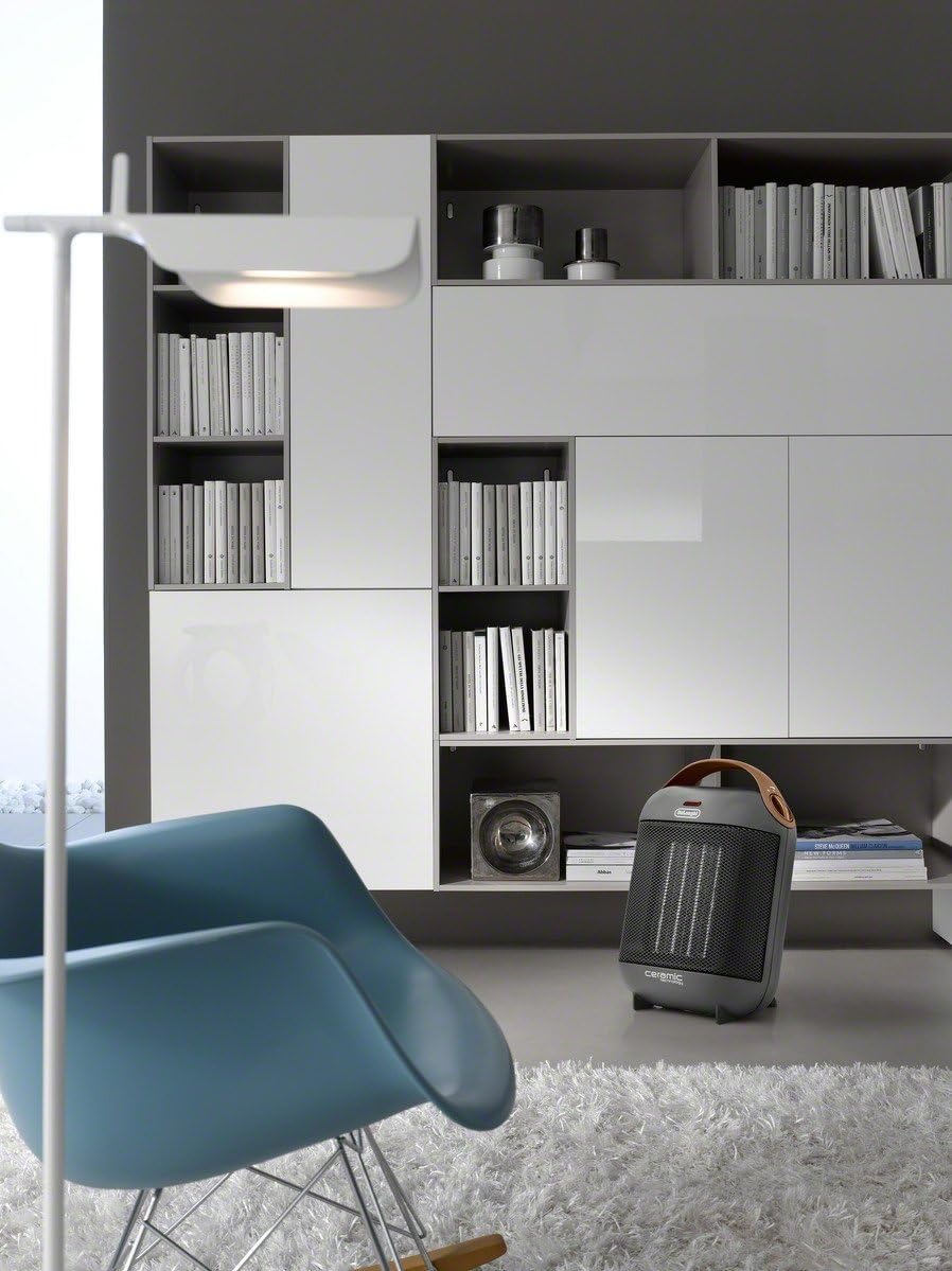 Calentador eléctrico DeLonghi Capsule, calentador de espacio portátil compacto y estilizado de 1500 W para uso en interiores en dormitorio de