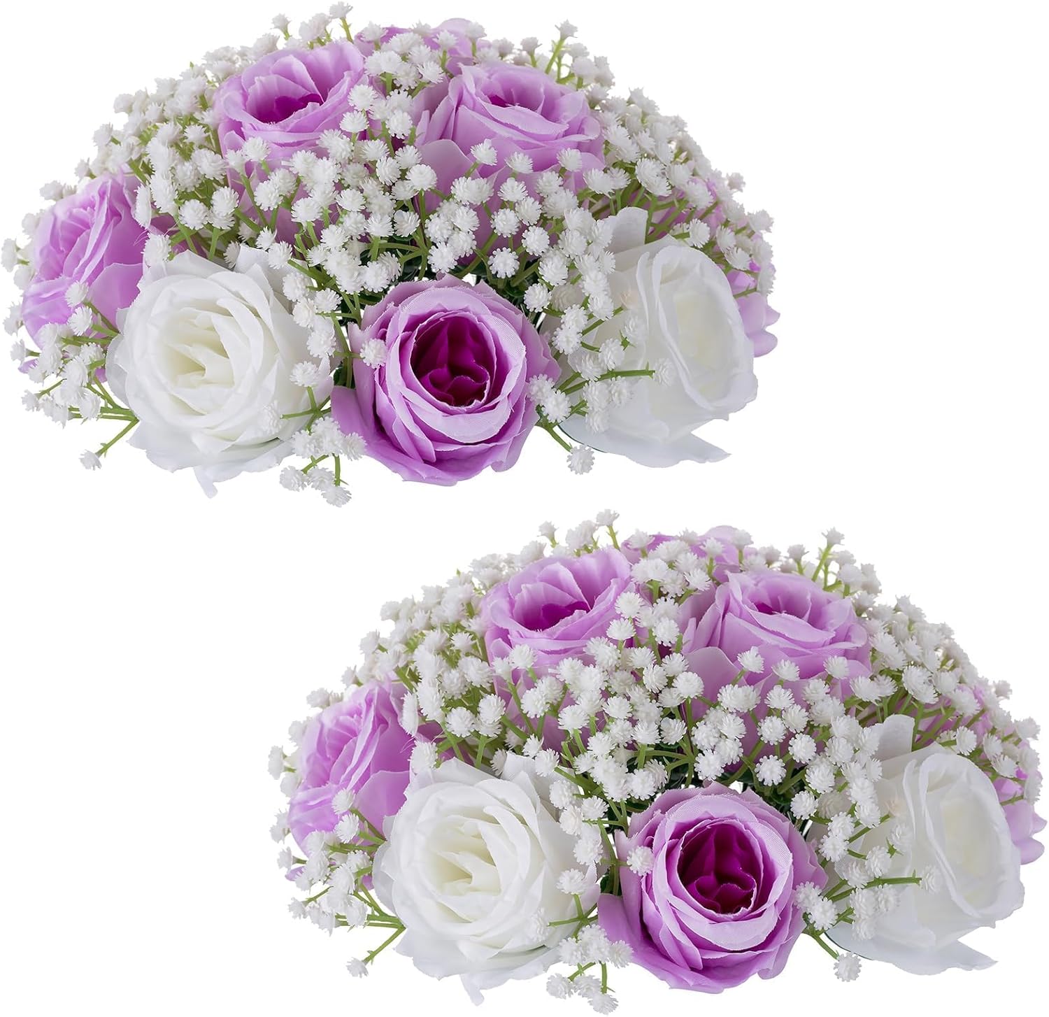 BLOSMON Bolas de flores falsas, centros de mesa de boda, 2 piezas de rosas lilas, aliento de bebé, flores artificiales, piezas centrales de
