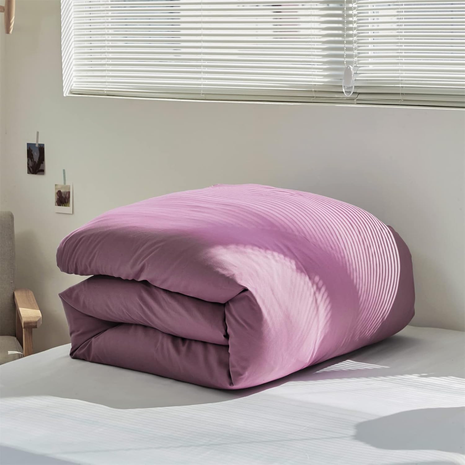 Wellboo – Juego de edredón de tamaño Queen para mujeres y niñas, color morado polvoriento y morado malva liso, ropa de cama de algodón para