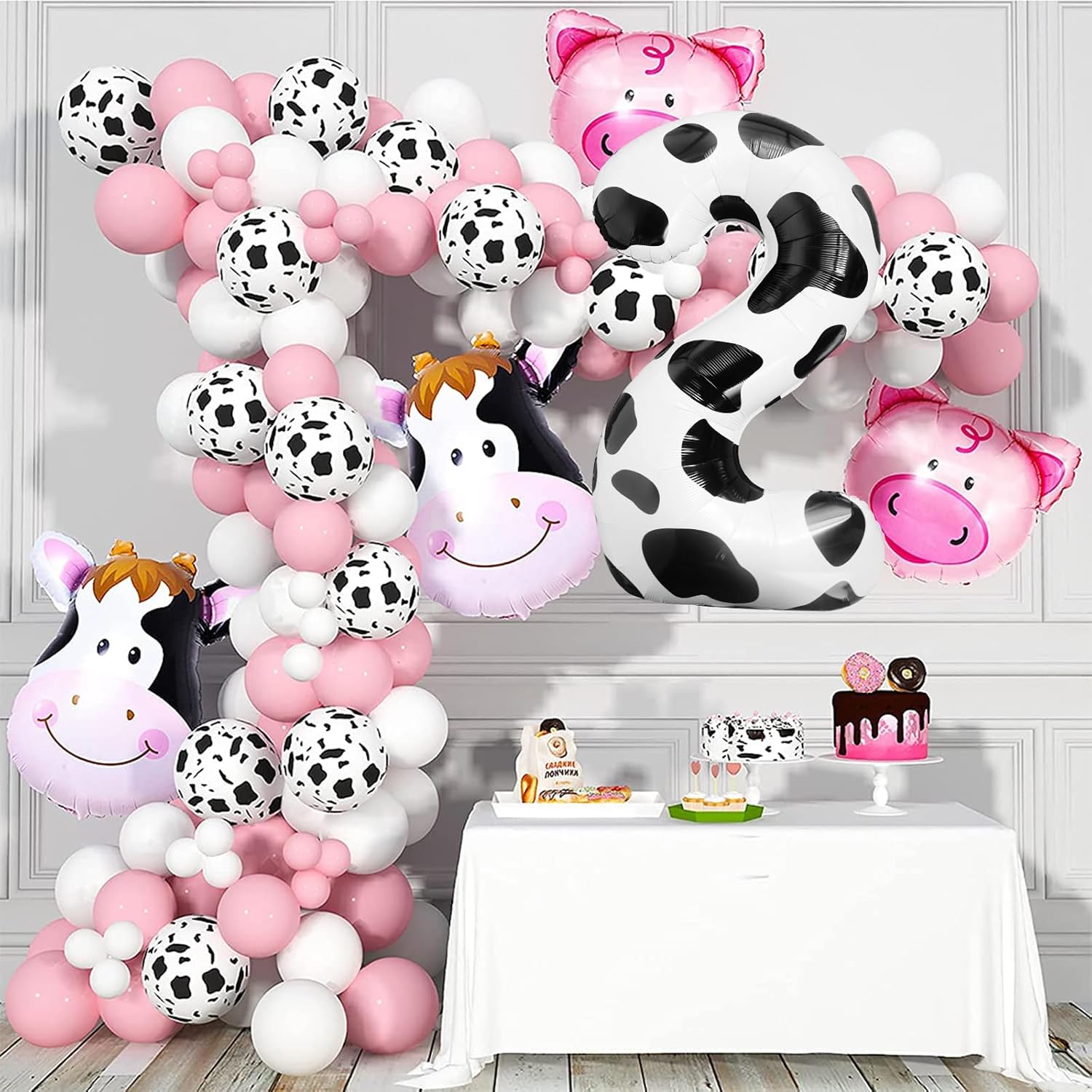 LEBERY Globos con estampado de vaca de 40 pulgadas, globo con el número 2, globo grande del número 2, globo Moo Moo Im Two para decoración de