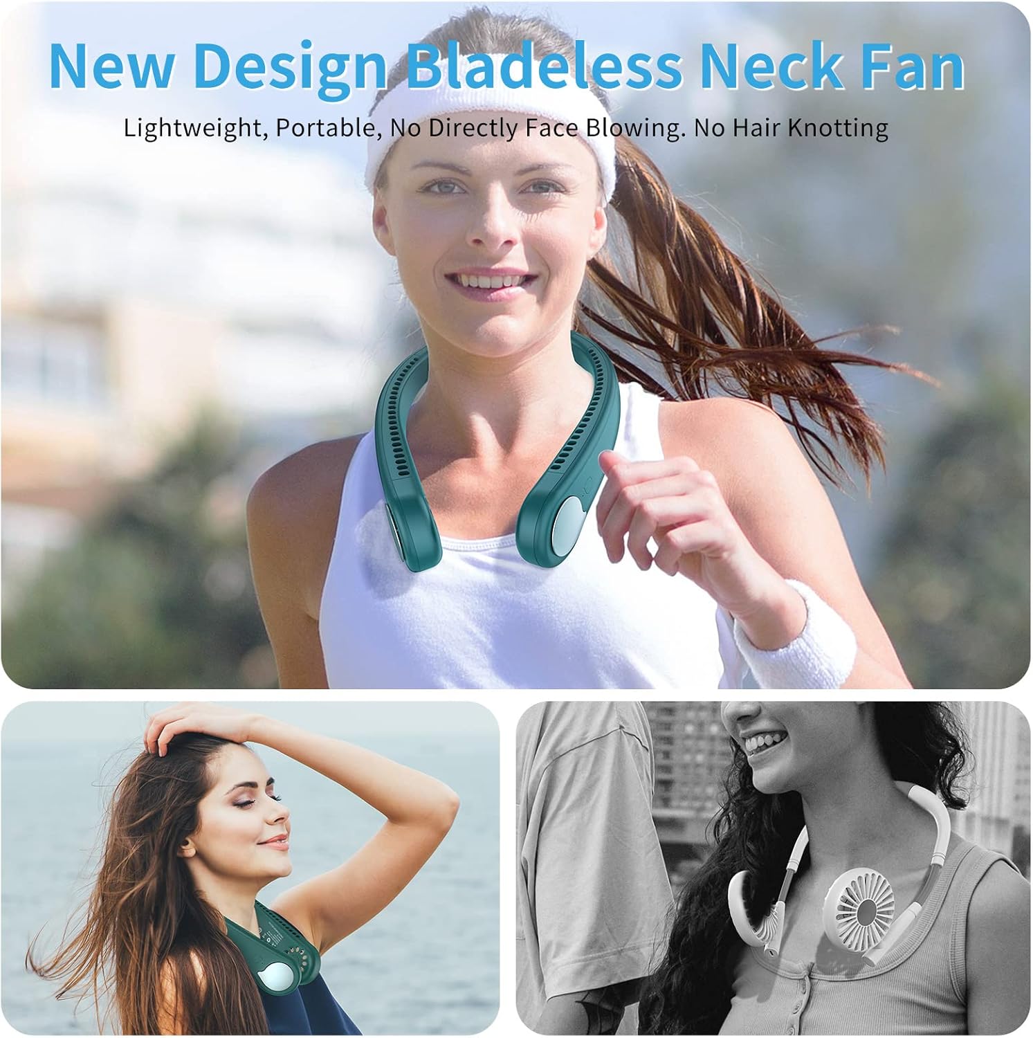 SmartDevil – Ventilador de cuello portátil sin aspas, manos libres, ventilador personal recargable, a pilas, colgante, enfría 360, 3 velocidades, 48