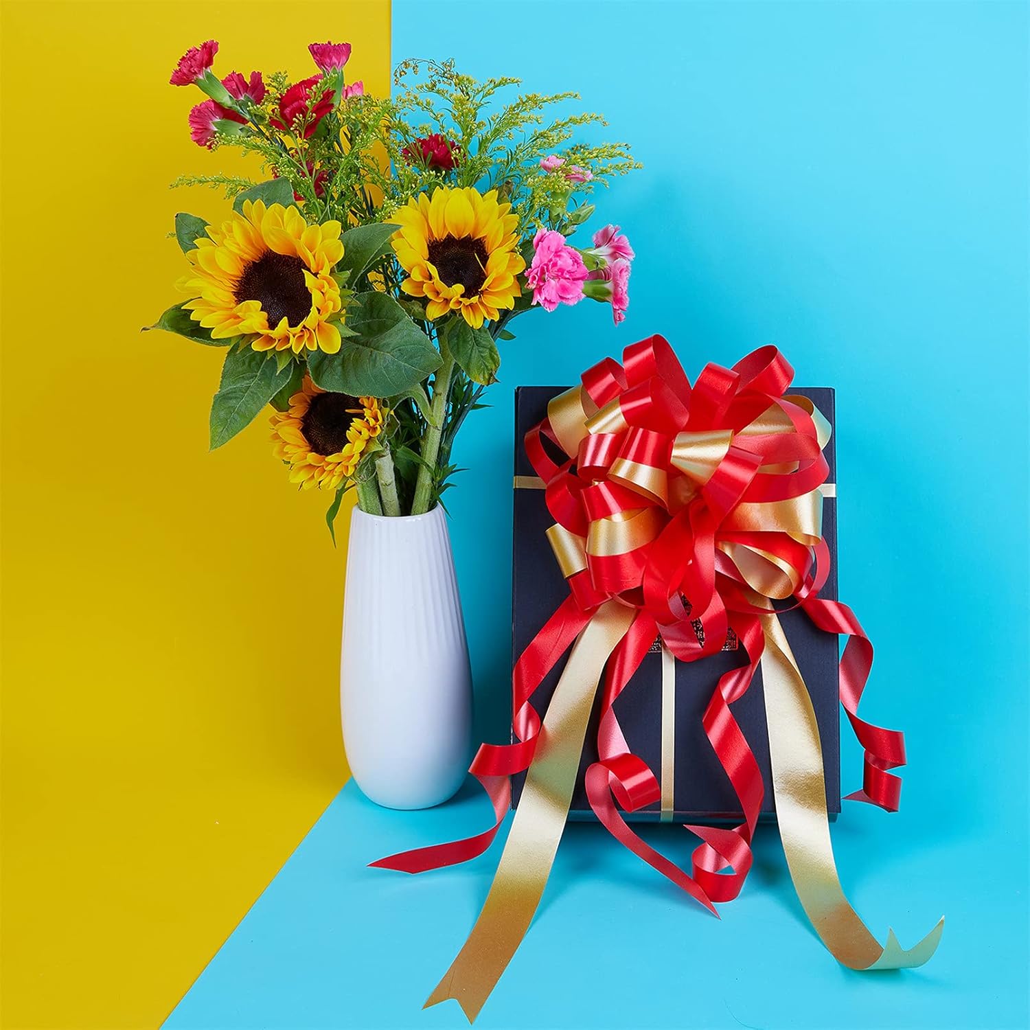 Lazos de regalo grandes para regalo de Navidad, lazos y cintas para canasta de regalo, A1-10 unidades, oro rojo