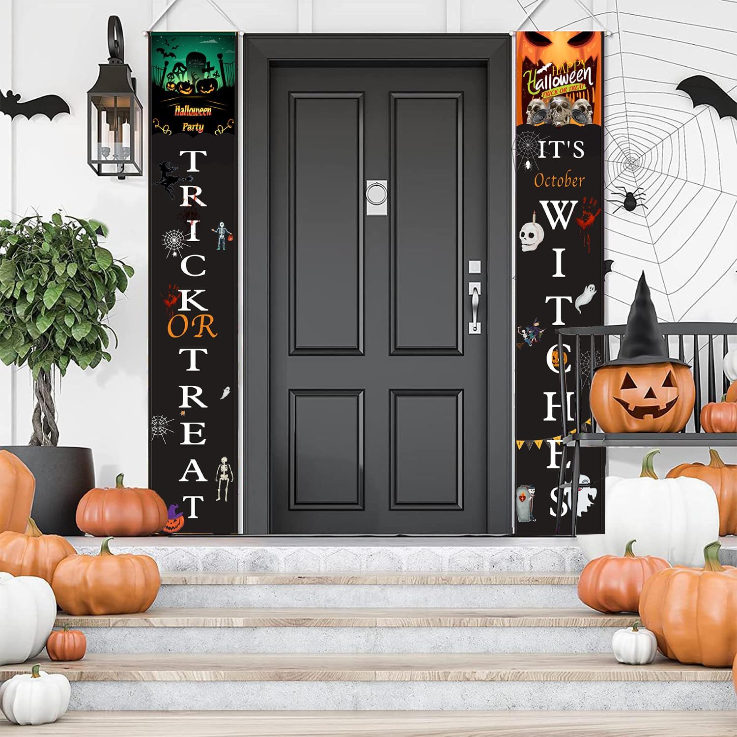 1 par de carteles de Halloween para puerta delantera, decoración de Halloween, cortinas de bandera para puertas al aire libre, cortina para puerta,