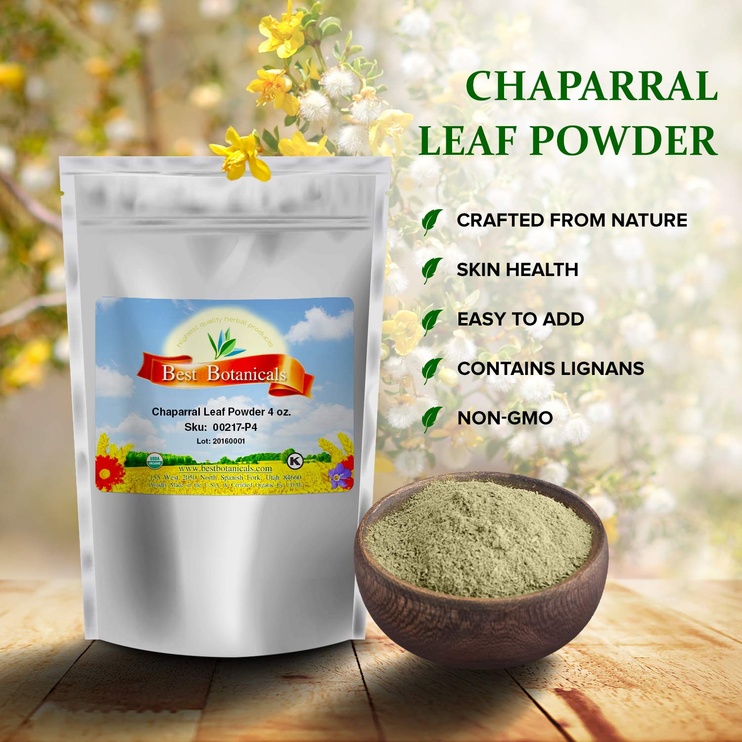 Best Botanicals Polvo de hoja de chaparral 4 oz.