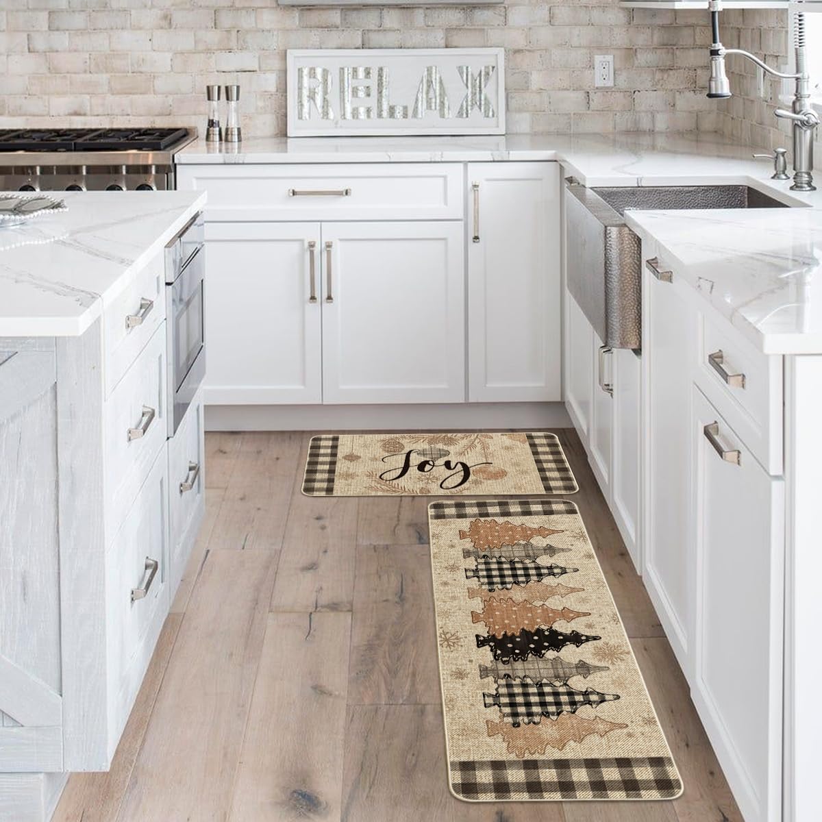 Artoid Mode Juego de 2 tapetes de cocina de Navidad con diseño de copos de nieve, decoración de invierno, alfombras de cocina de bajo perfil para