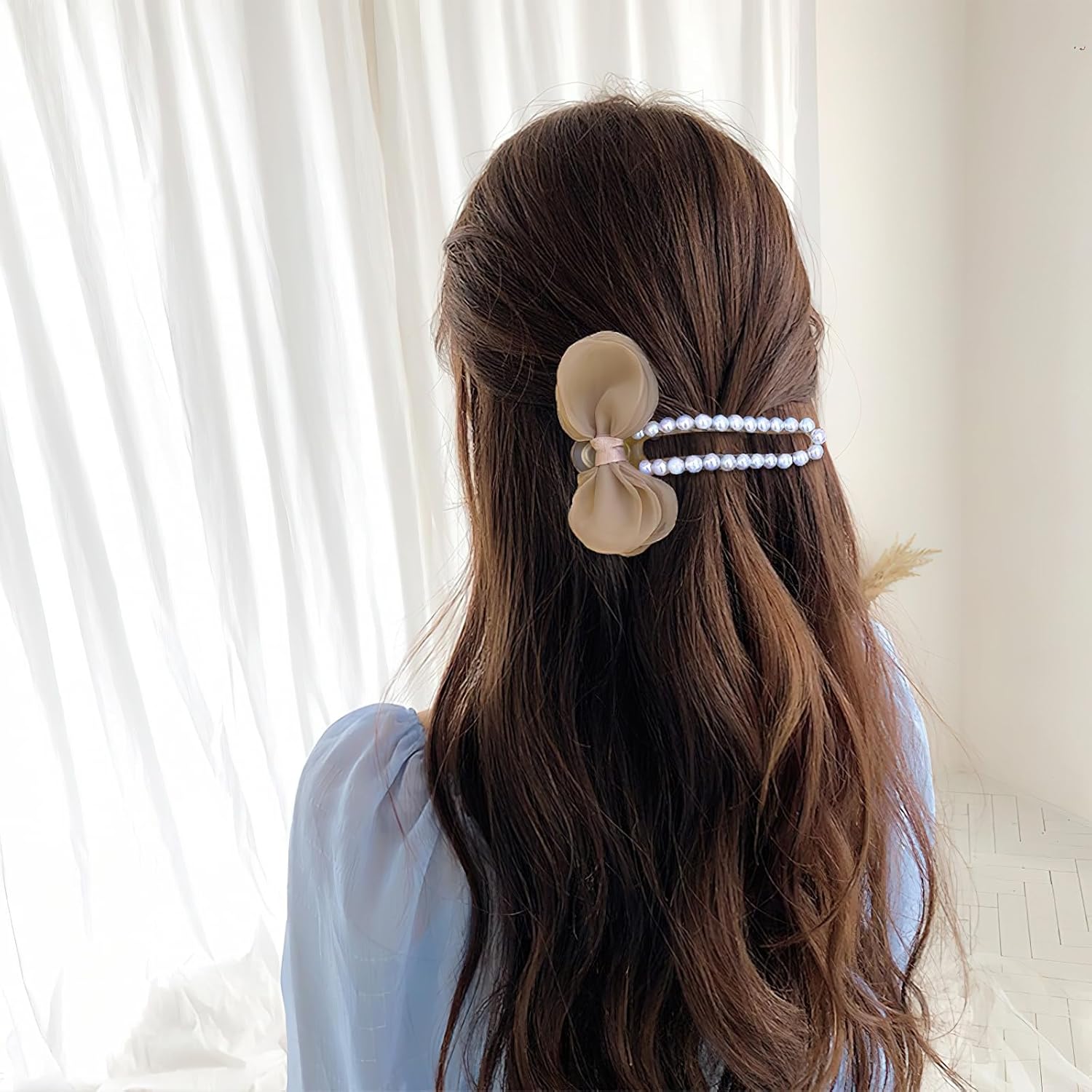 Pinzas para el cabello con lazo de perlas, pinzas para el cabello con diamantes de imitación blancos para mujeres, niños, adolescentes, accesorios