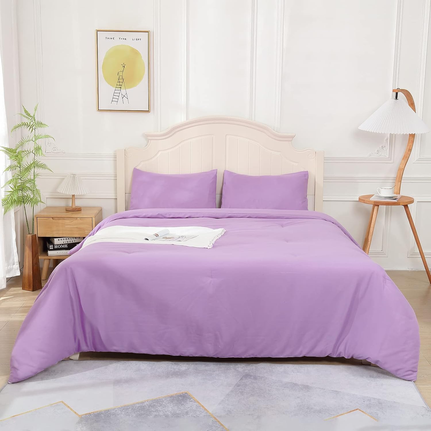 Hiverson Essentials Edredón morado lavanda para cama tamaño Queen, juego de ropa de cama moderno para niñas, suave y ligero, juego de cama de