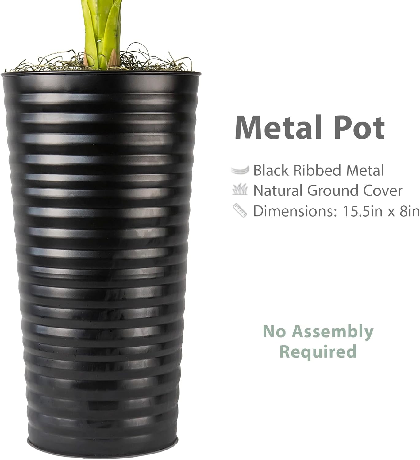 Paquete de dos plantas  Planta artificial de palma de 4 pies en maceta de metal acanalado negro (paquete de 2)  Follaje y tallos naturales realistas
