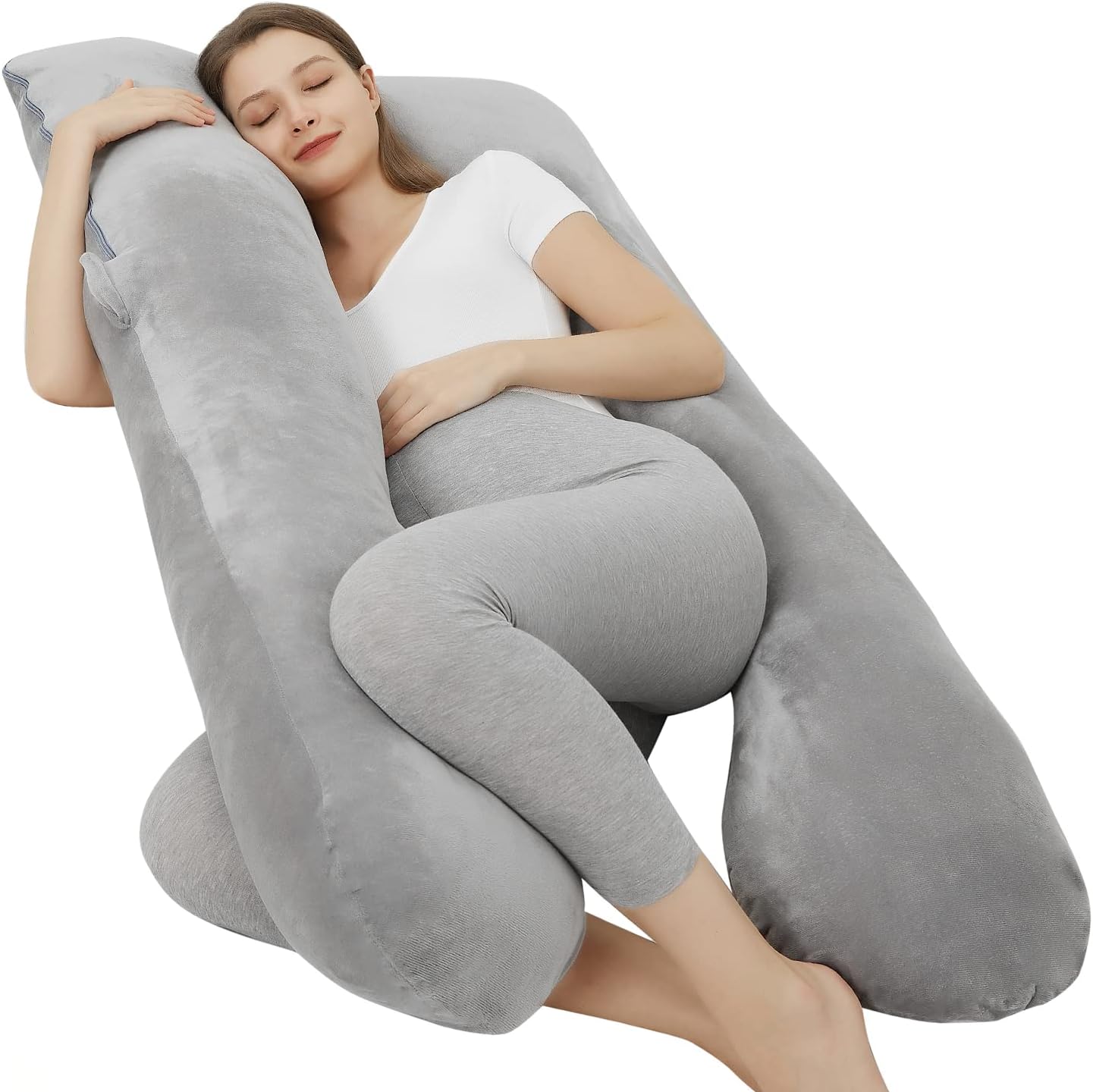 JOHNPEY Almohadas de embarazo para dormir, almohada de cuerpo completo en forma de U, almohada de maternidad imprescindible para el embarazo con