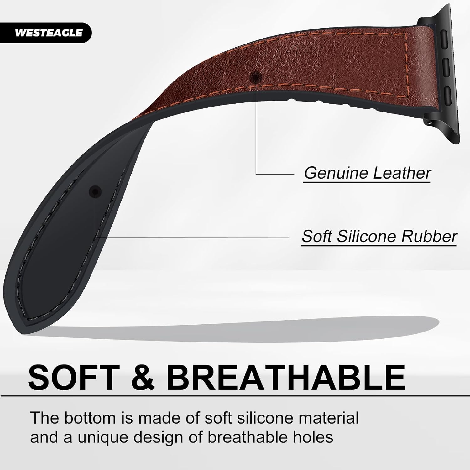 WestEagle Correa magnética de cuero compatible con Apple Watch Band de 1.929 in, 1.772 in, 1.732 in, 1.654 in, cuero genuino con hebilla magnética,
