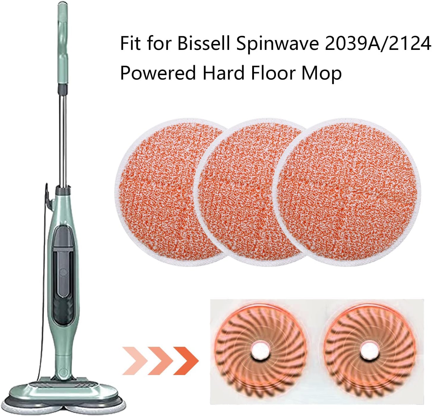 Juego de 6 almohadillas de repuesto para trapeador Spinwave compatibles con Bissell Spinwave serie 2124 2039 6 almohadillas pesadas para fregar