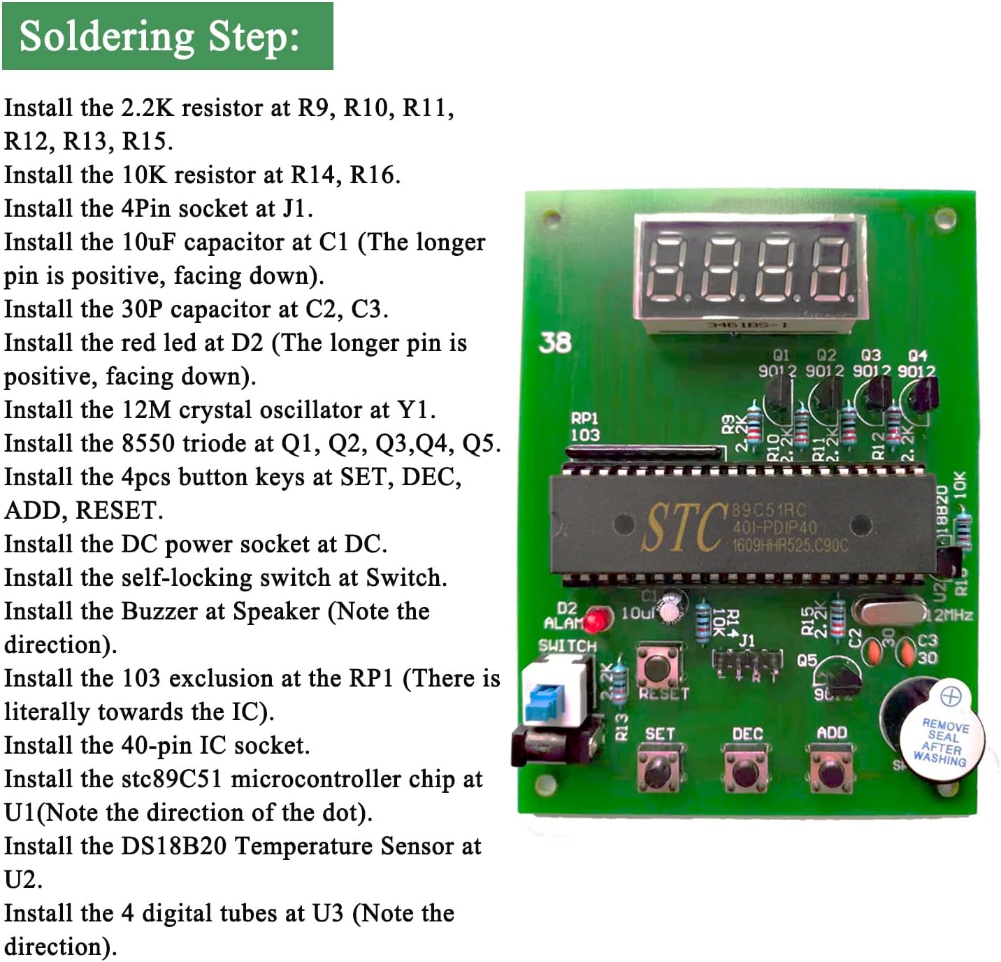 Kits de práctica de soldadura DIY DS18B20 Módulo de sensor de temperatura Kits electrónicos DIY Kit de proyecto de soldadura 32.0-210.2 F (32-210)