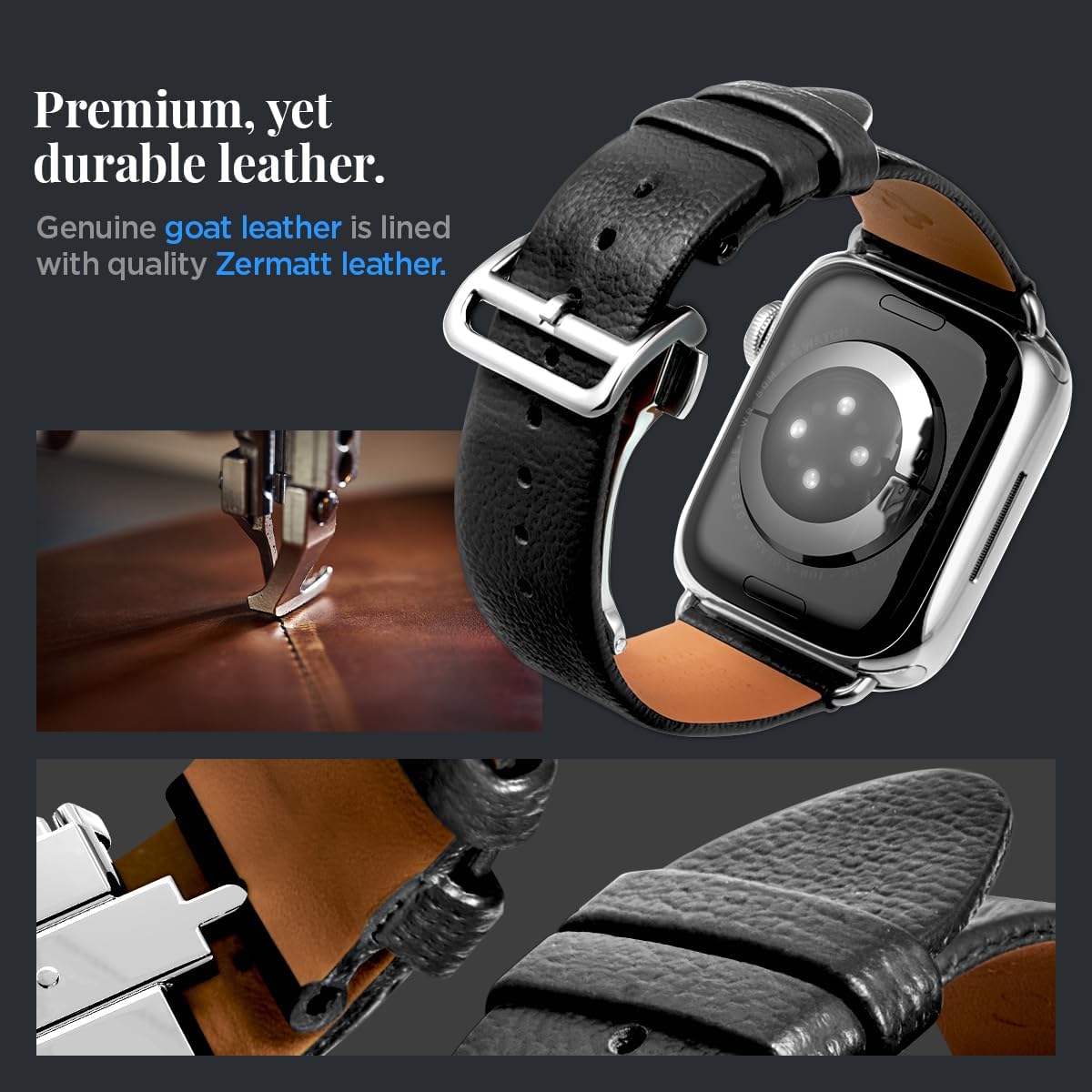 Spigen Enzo – Correa de piel auténtica diseñada para Apple Watch Ultra2Apple Watch Ultra de 1.732 pulgadas, Series 98SE276SE54321 de 1.772 pulgadas,