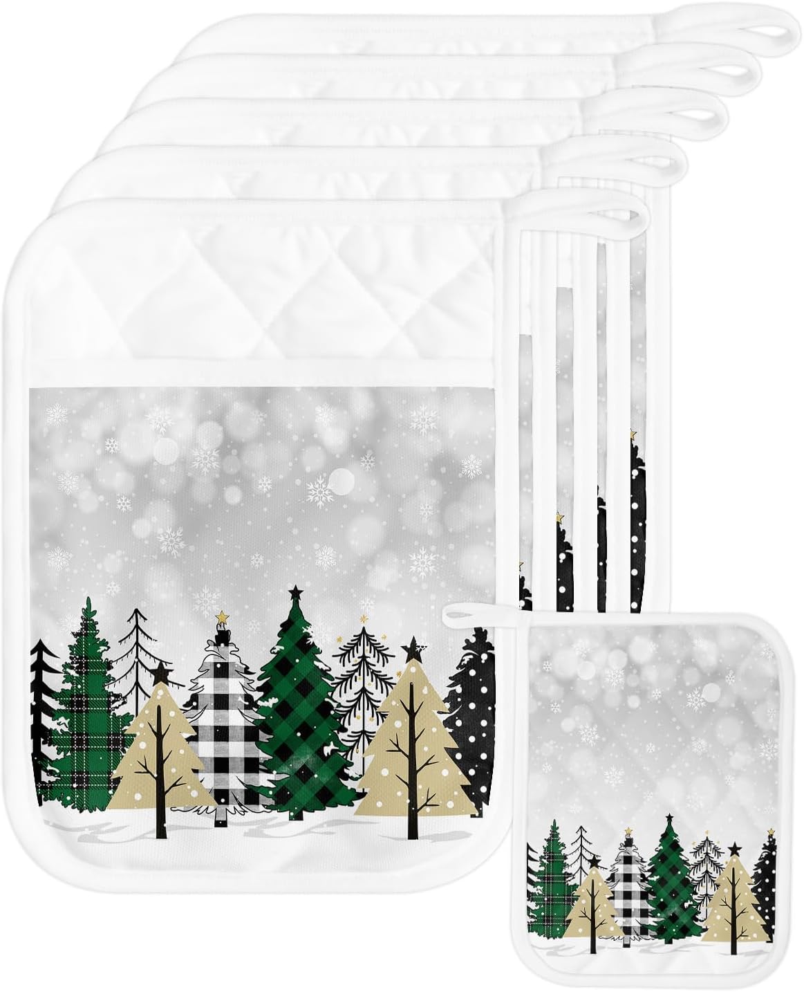 Buffalo Plaid – Juego de 4 soportes para ollas para cocina, antideslizantes y aislantes de calor, juego de agarraderas de tela de toalla con