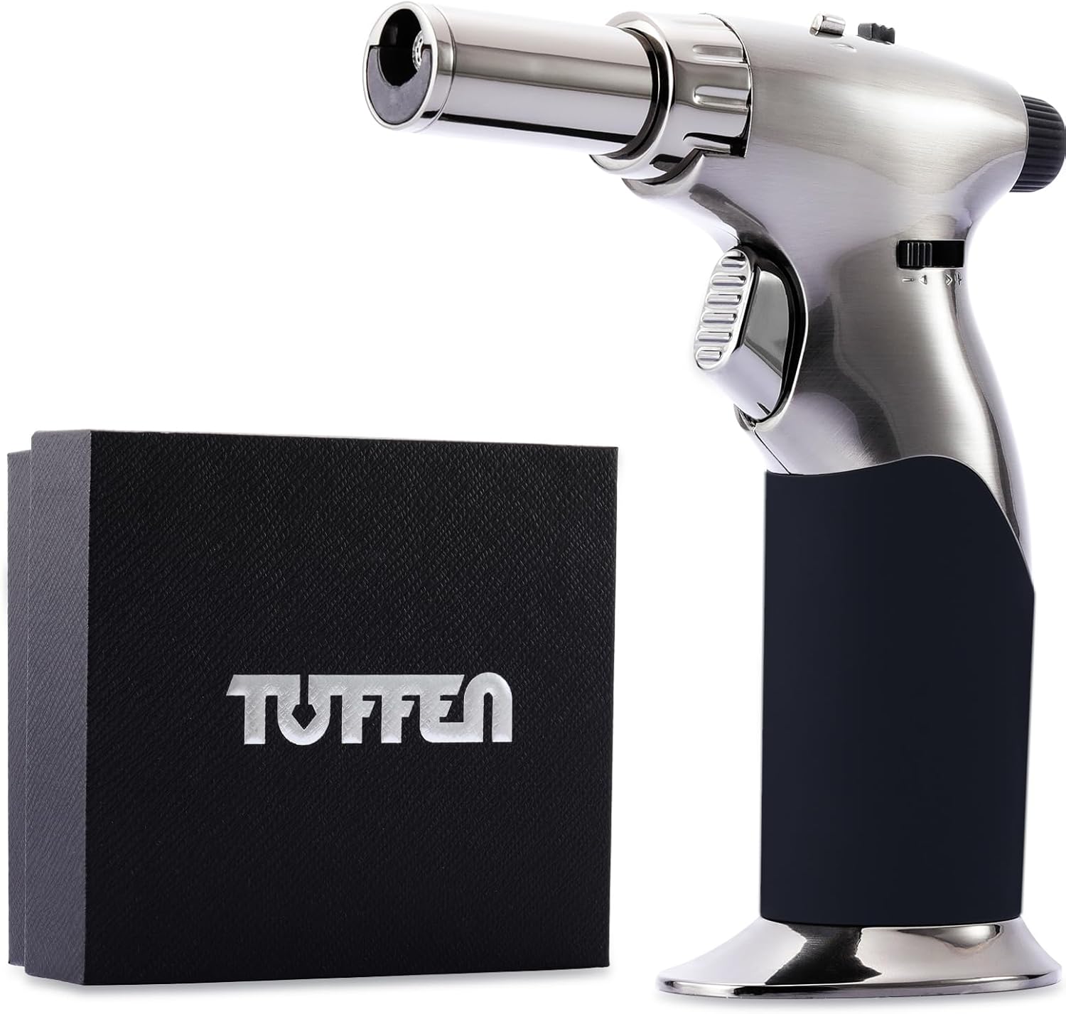 Tuffen Antorcha de cocina gris, pistola de butano de doble llama para velas y crema Brulee y más, encendedor de antorcha de cocina recargable, gas