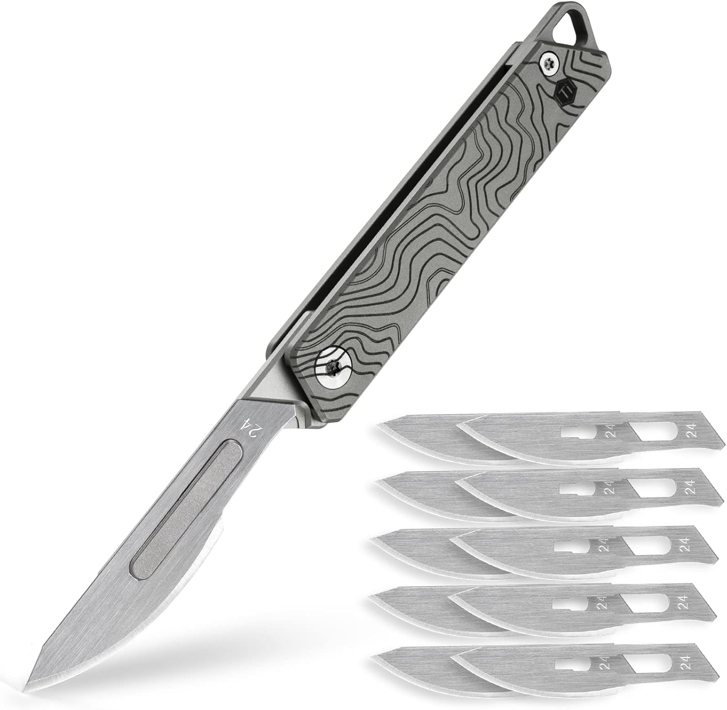 KeyUnity KK02 Cuchillo de bolsillo de titanio, cuchillo plegable de llavero de apertura rápida con cuchillas reemplazables #24 para transporte