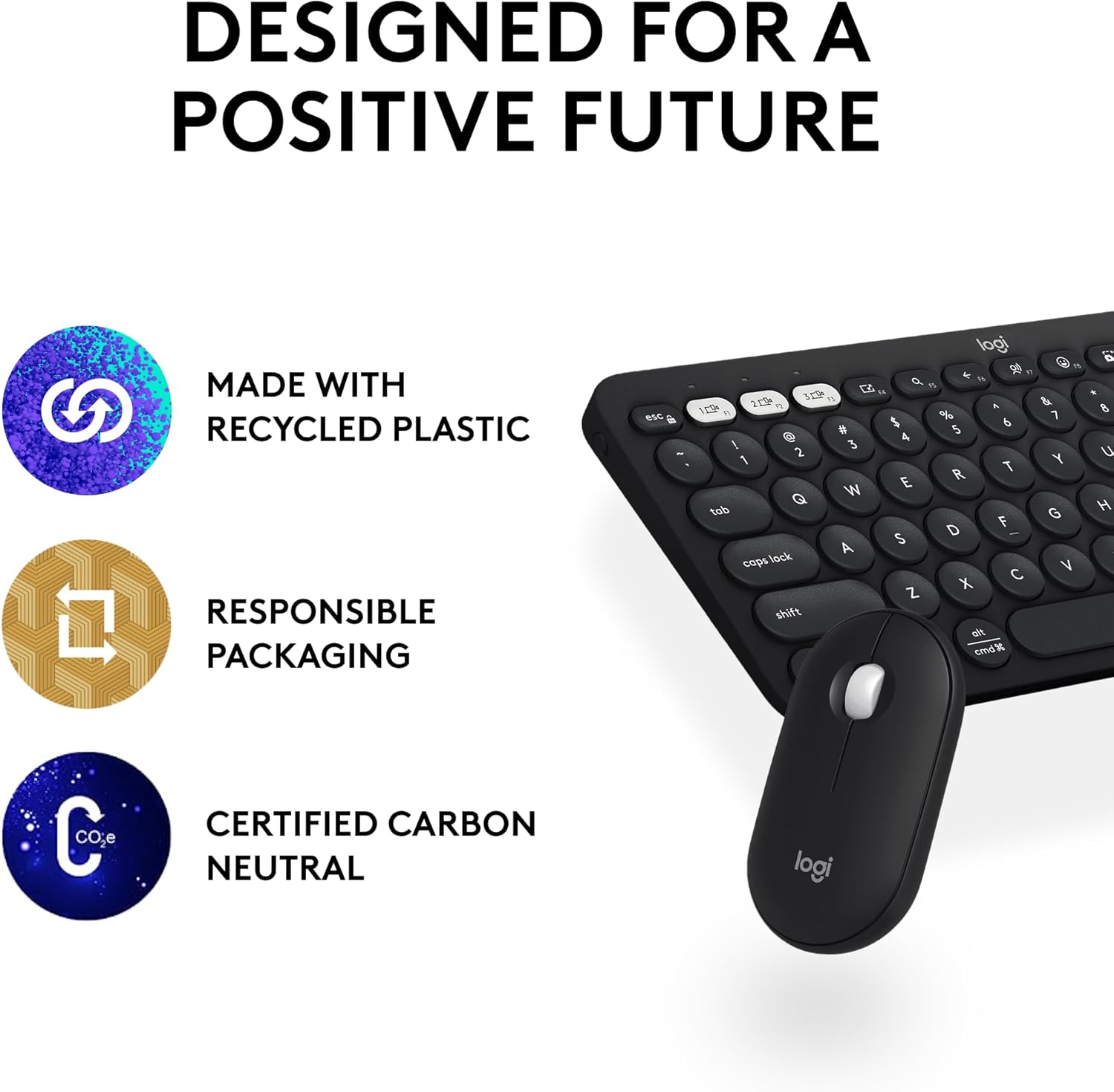 Logitech Pebble 2 Combo, teclado y mouse inalámbricos, silencioso y portátil, personalizable, perno logi, Bluetooth, fácil de cambiar para Windows,