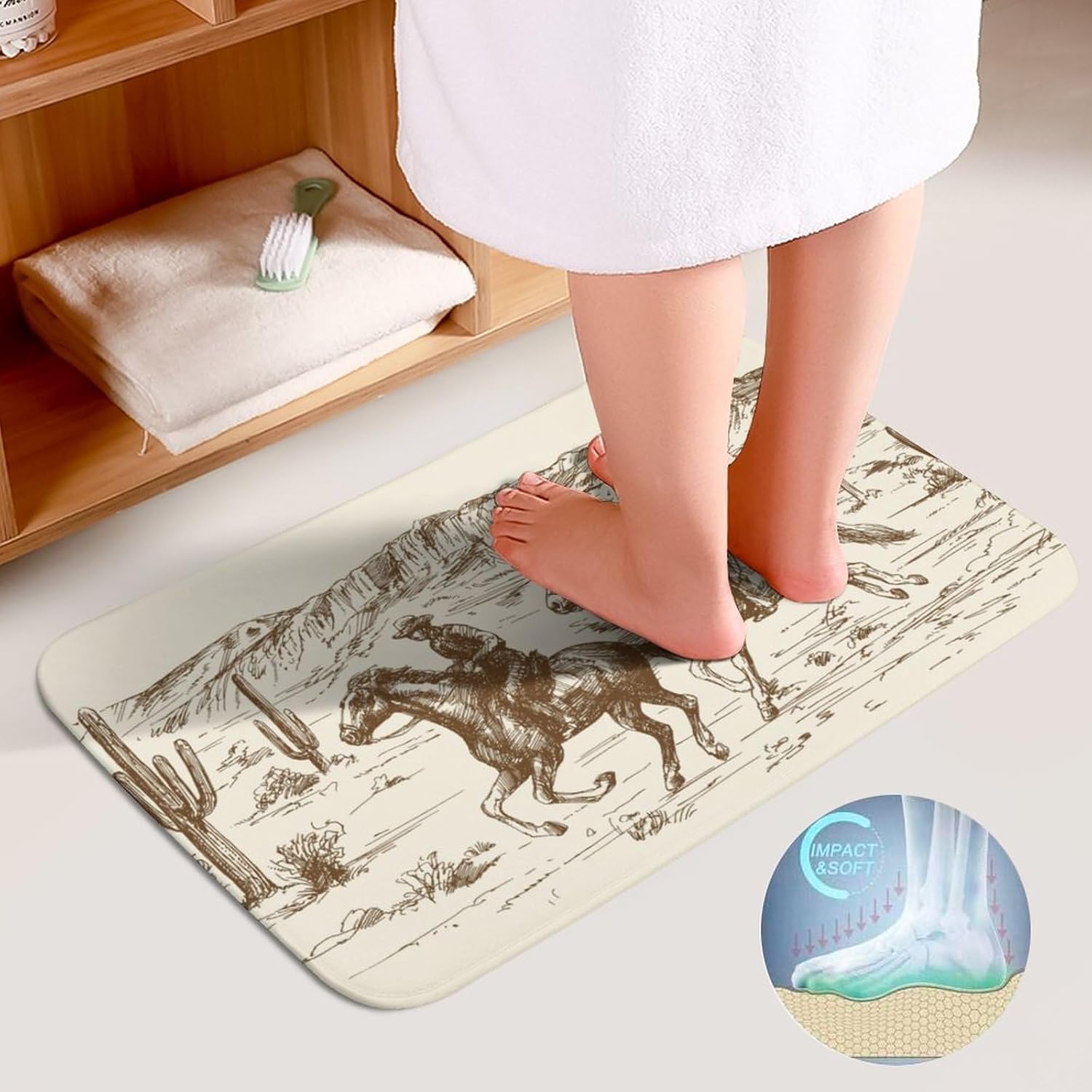 American Wild West Cowboys – Juego de 3 alfombras de baño de terciopelo coral con temática de país occidental, antideslizante, absorbente, en forma