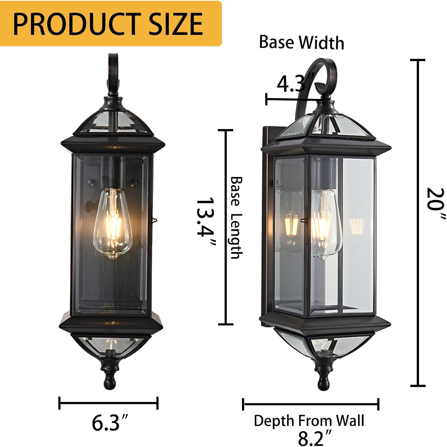 ShinYouneL Luces de pared de bronce aceitado de 20 pulgadas para exteriores, lámpara exterior de cobre, impermeable, linterna montada en la pared,
