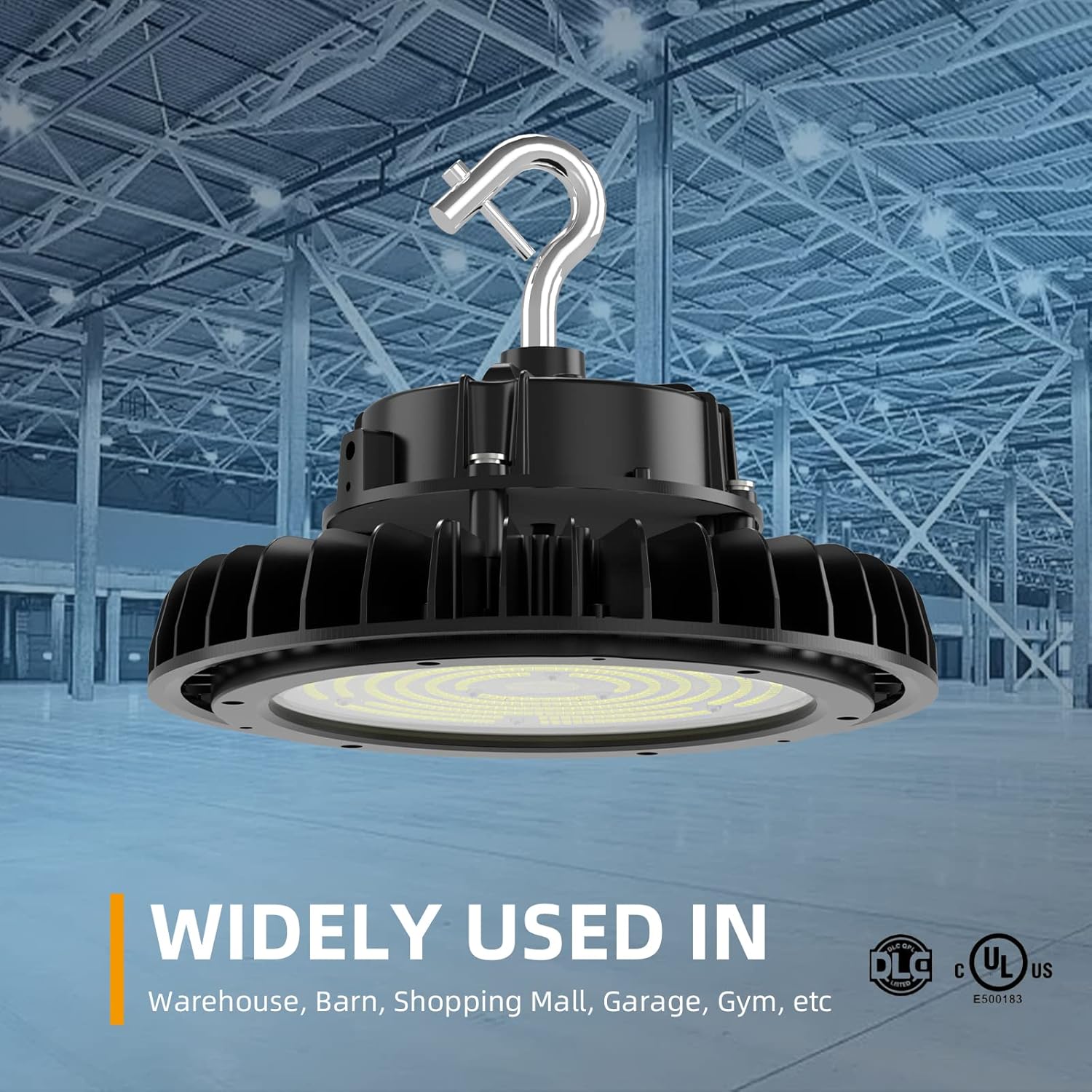 Adiding UFO – Luz LED de alta bahía de 100 W, 170 lmW, brillante, 100-277 V, 0-10 V, regulable, certificación UL, DLC, 17000 lm, luz de techo para