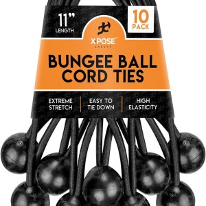 Xpose Safety Cuerdas elásticas de bolas de 11 pulgadas, paquete de 10 cuerdas elásticas negras resistentes con lazos de bolas para toldos, lonas, Xpose Safety Cuerdas elásticas de bolas de 11 pulgadas, paquete de 10 cuerdas elásticas negras resistentes con lazos de bolas para toldos, lonas,