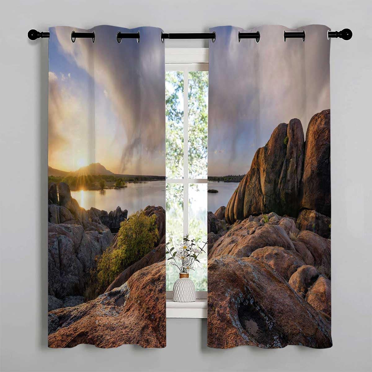 YANFENQI Cortinas para Habitacion Coastline Coast – Cortina opaca para armario de playa, 55 pulgadas de ancho por 55 pulgadas de largo, 2 paneles