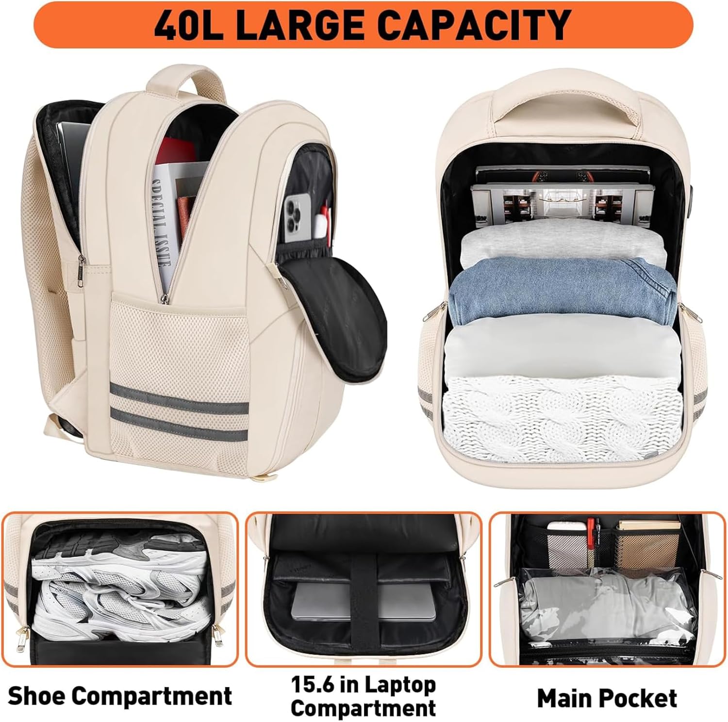 Ytonet Mochila de gimnasio para mujeres y hombres, mochila de viaje con compartimento para zapatos, puerto de carga USB, bolsa de transporte