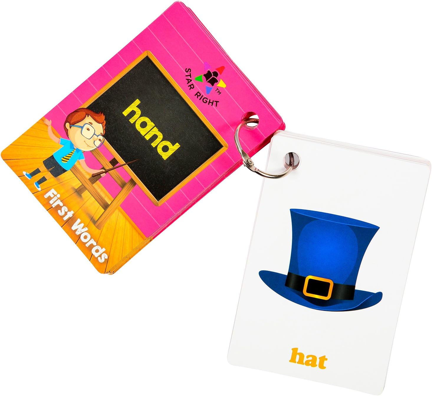 Star Right First Words – Tarjetas flash con arte realista, 36 tarjetas, con 1 anillo, para edades de prekínder y K