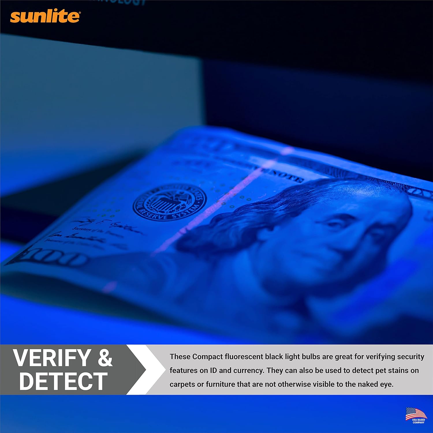 Sunlite 40484-SU T6 Bombilla fluorescente en forma de U, 15 vatios, luz UV, longitud de onda de color de 365 nm, base GX10q de 4 pines, enchufable,