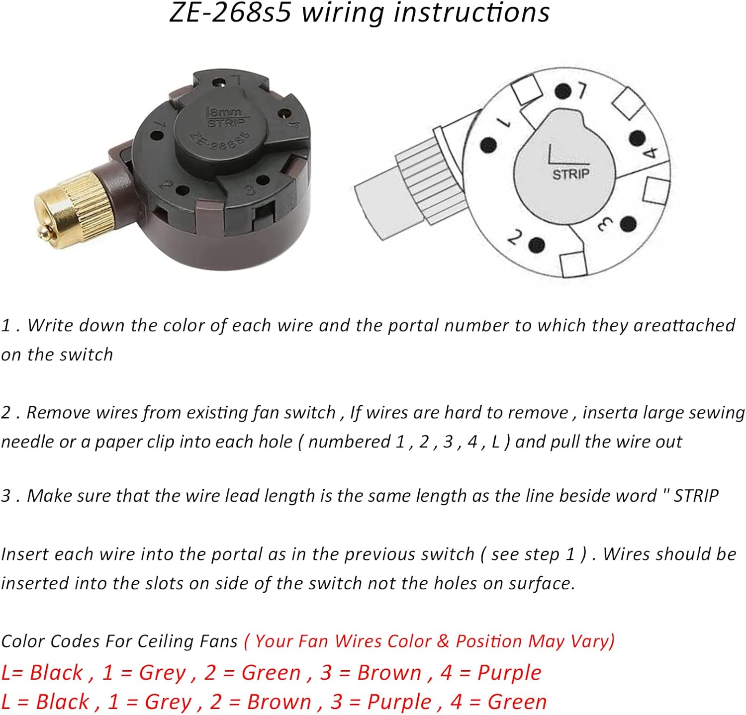 Zing Ear ZE-268S5 – Interruptor de ventilador de techo de 4 velocidades, 5 cables, control de velocidad de repuesto, compatible con ventilador de