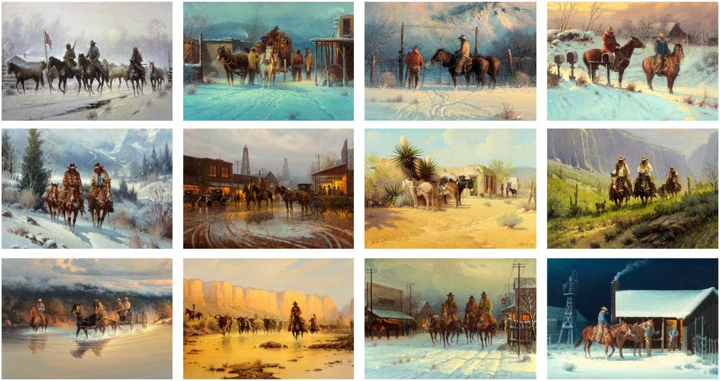 Calendario de pared 2024 12 páginas de 8 x 12 pulgadas Vaqueros y pioneros en el salvaje oeste Vintage Magazine Ilustración Impresionismo
