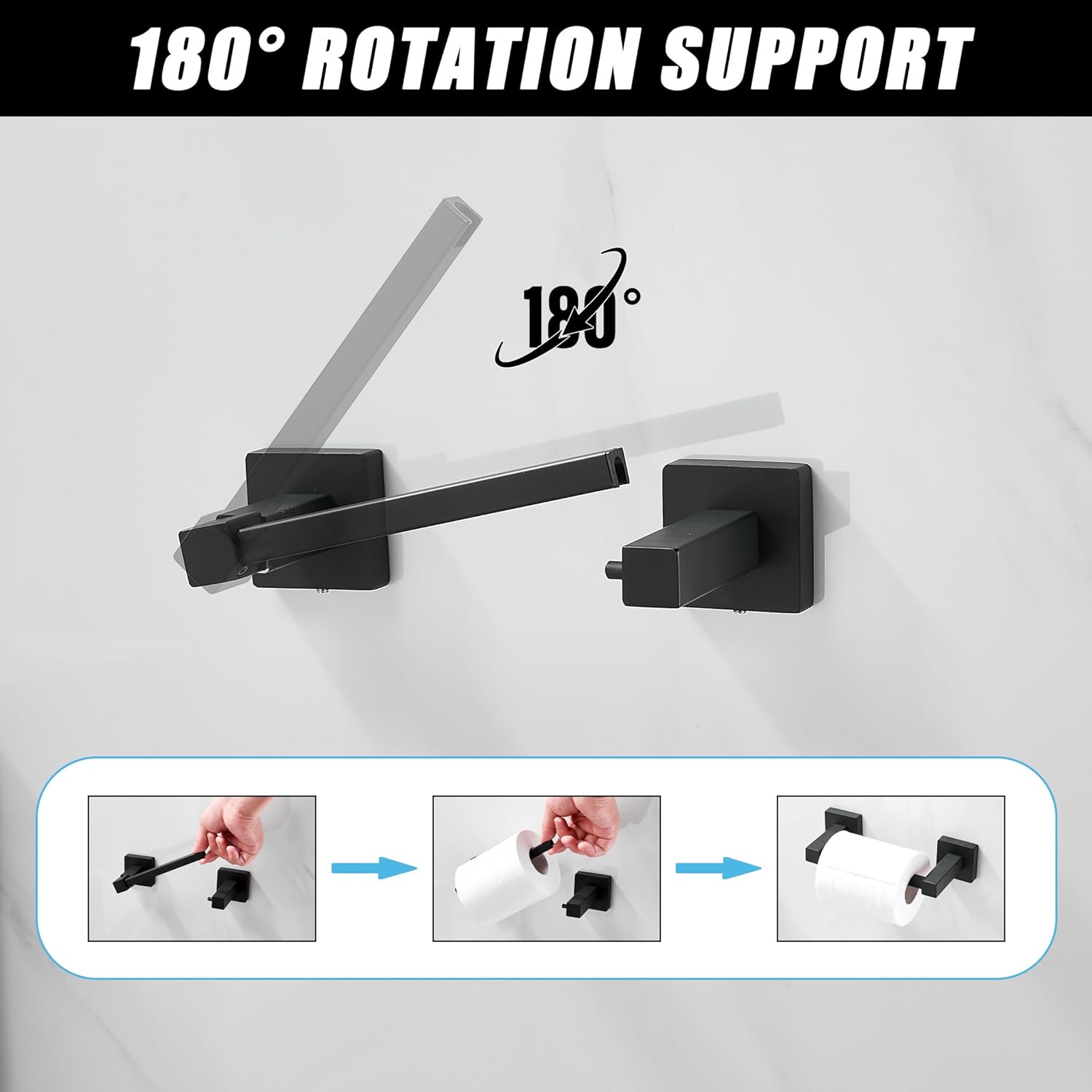 Soporte de papel higiénico negro, moderno soporte para toallas para pared de baño, soporte para toallas de papel higiénico negro mate, soporte para