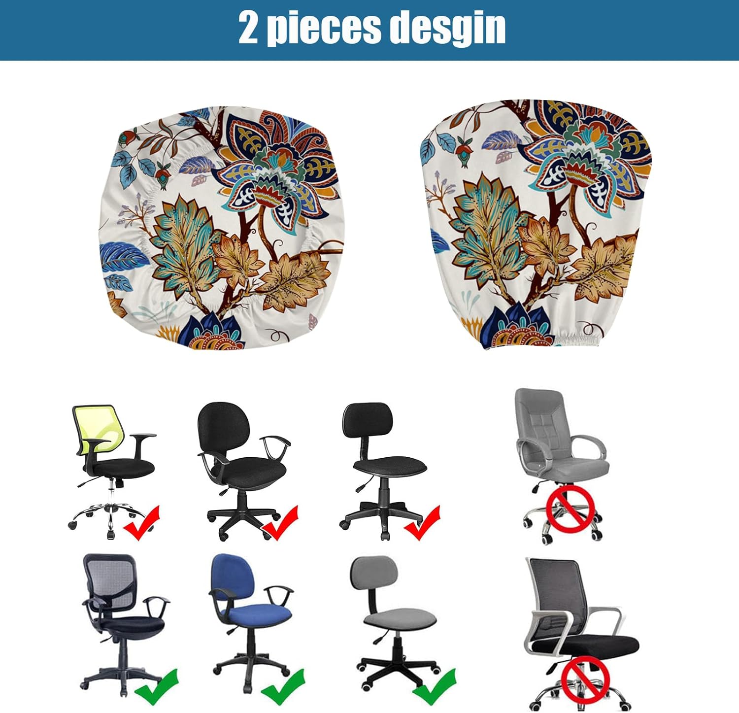 Funda para silla de oficina estampada elástica para silla de oficina de computadora, funda de respaldo de asiento giratoria de escritorio, funda de