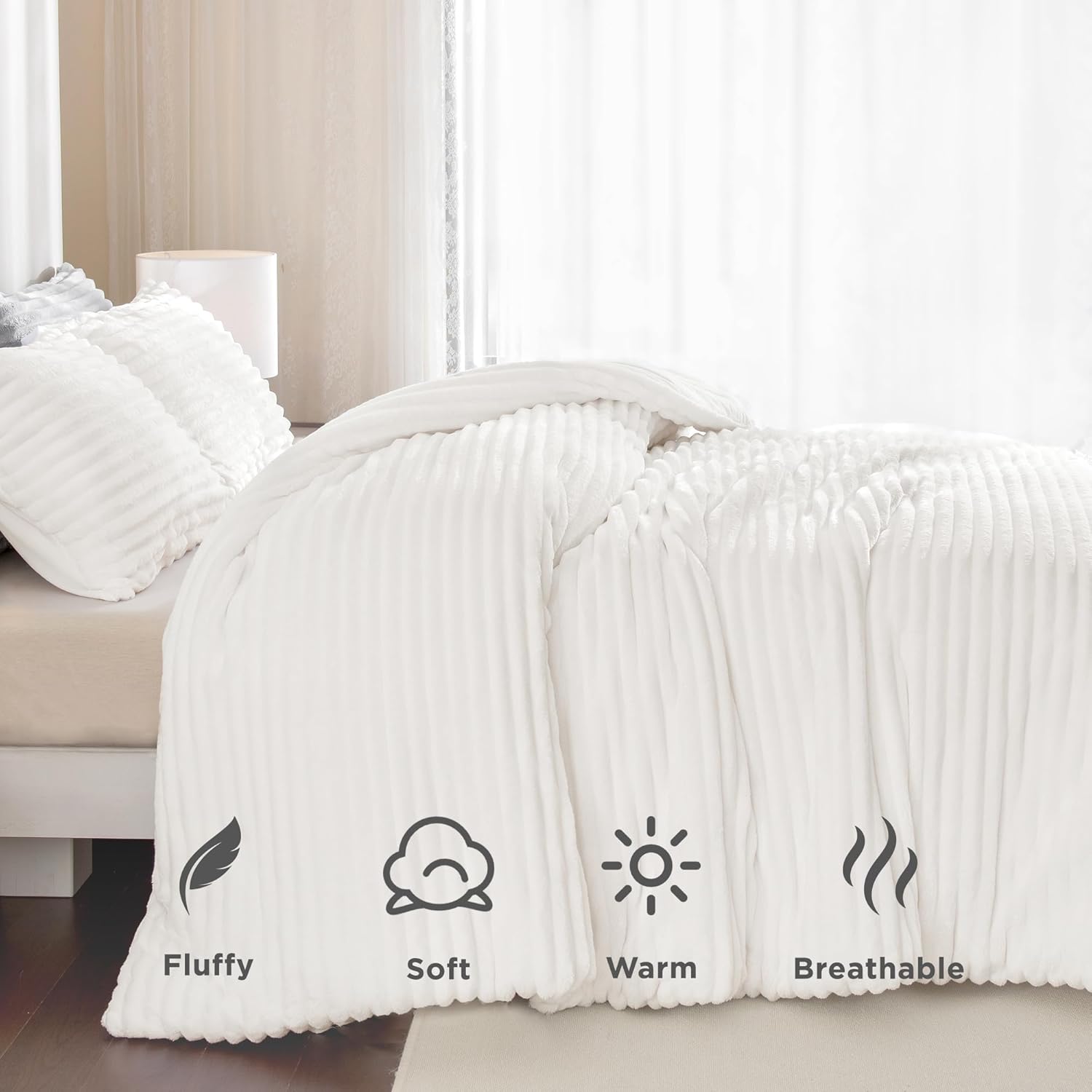 Andency Juego de edredón mullido tamaño King, edredón blanco súper suave tamaño King, juego de ropa de cama de forro polar cálido para invierno,