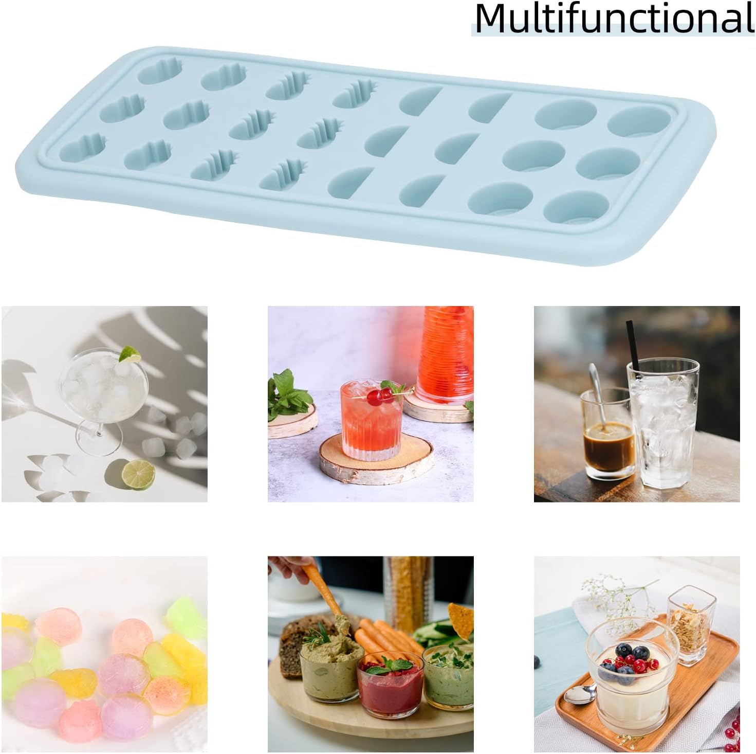 Moldes de silicona en forma de fruta con gotero de líquido, bandejas de hielo de fácil liberación con tapa, 24 cavidades para cubitos de hielo,