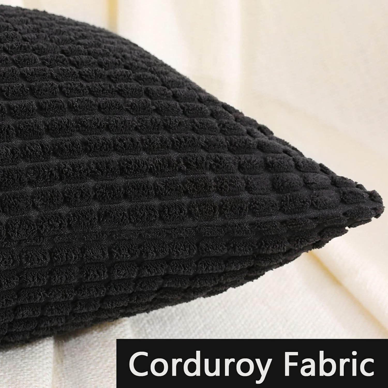 Ikuoic Juego de 2 fundas de almohada decorativas negras de 20 x 20 pulgadas, fundas de cojín cuadradas, tela de pana suave y acogedora a rayas,