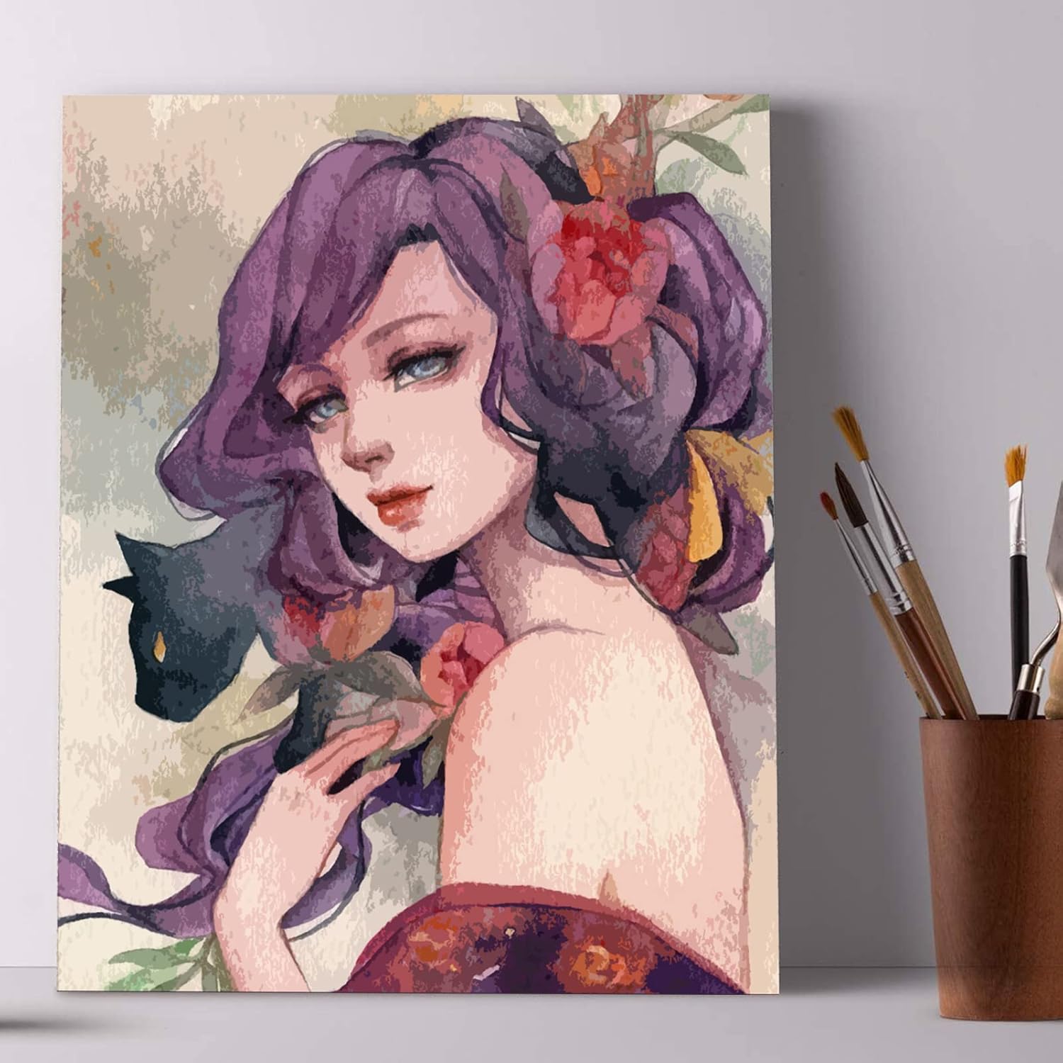 Tucocoo Pintura por números para adultos, kit de pintura al óleo de acuarela de niña bonita sobre lienzo con pinceles y pigmento acrílico, imagen de