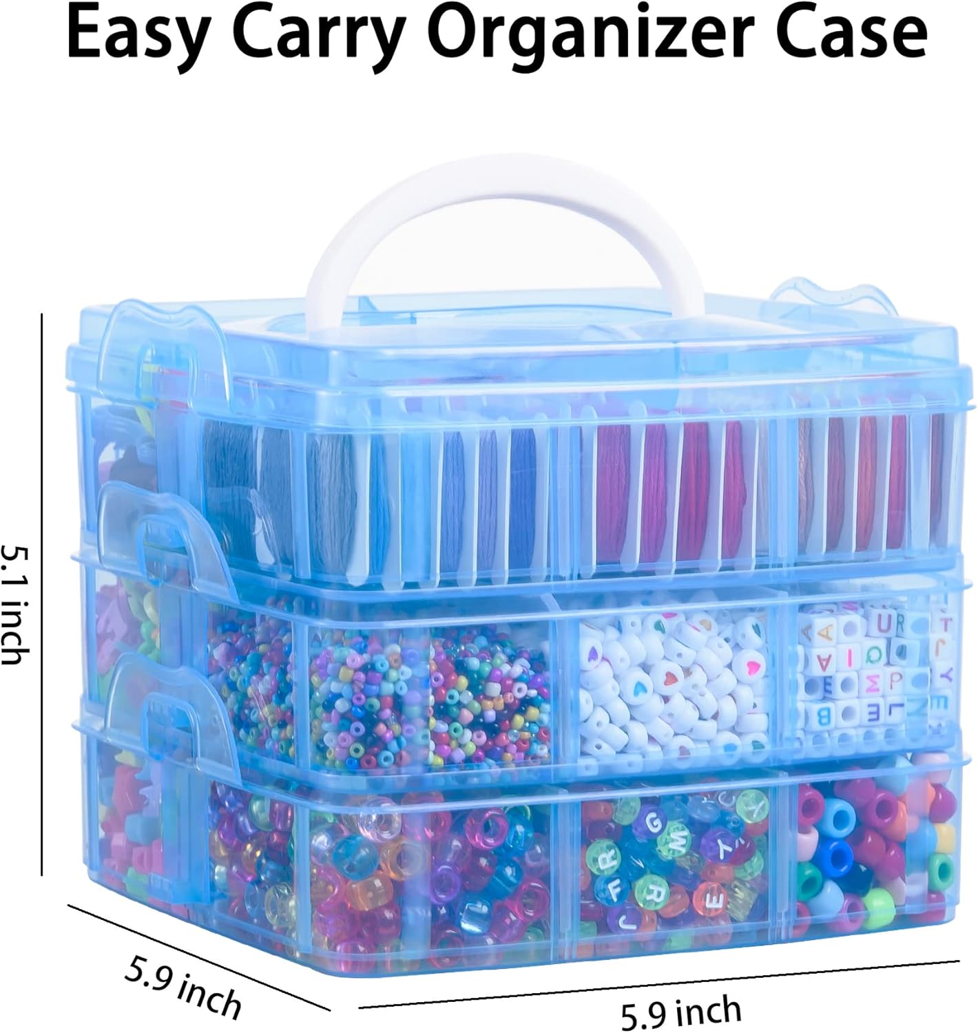 Peirich Kit de cuentas para hacer joyas, incluye hilo de bordado de 44 colores con caja de almacenamiento de 3 niveles con hilos, más de 4900