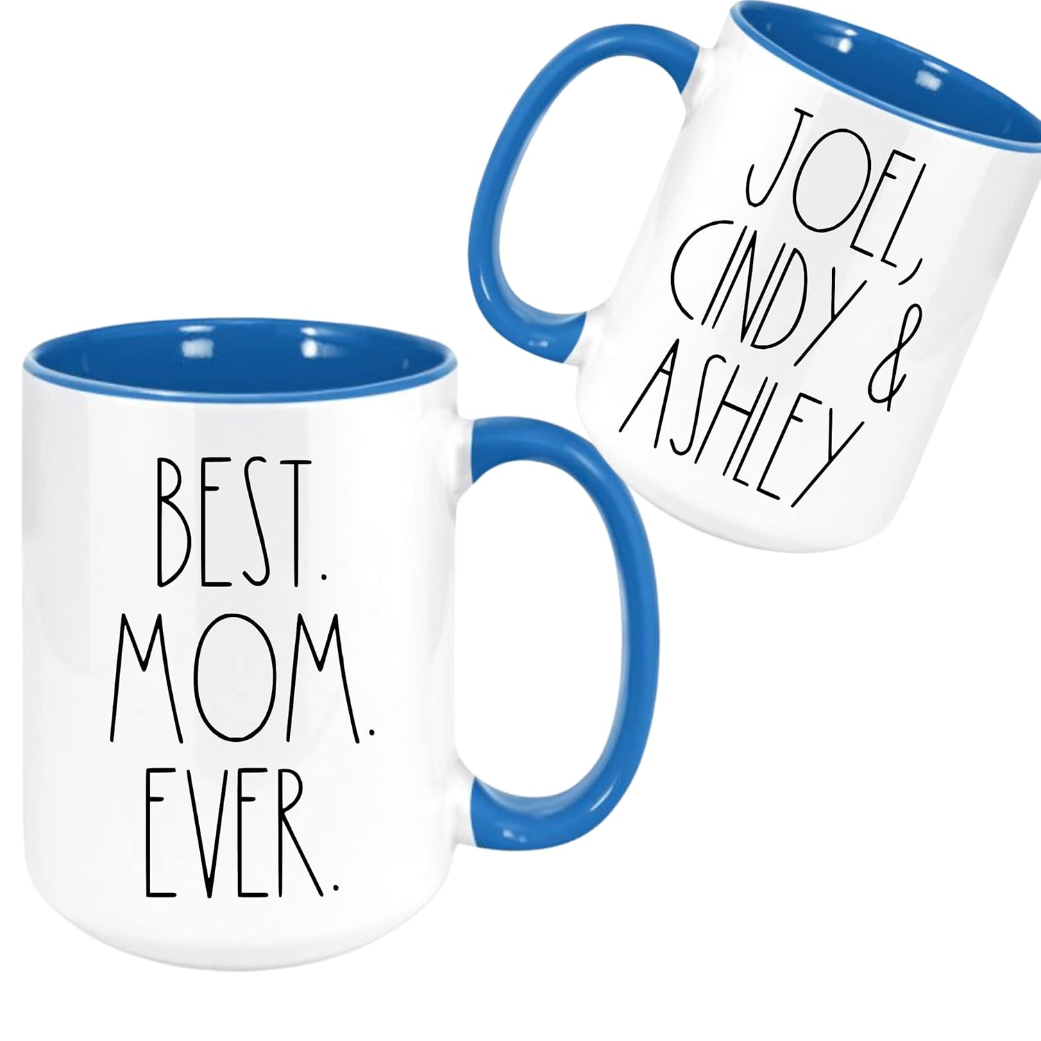 PERSONALIZED COFFEE MUG! Farmhouse Style skinny font inspired Font BLUE! 15oz Ceramic Mug  Your Custom Text on front, back, or both sides!