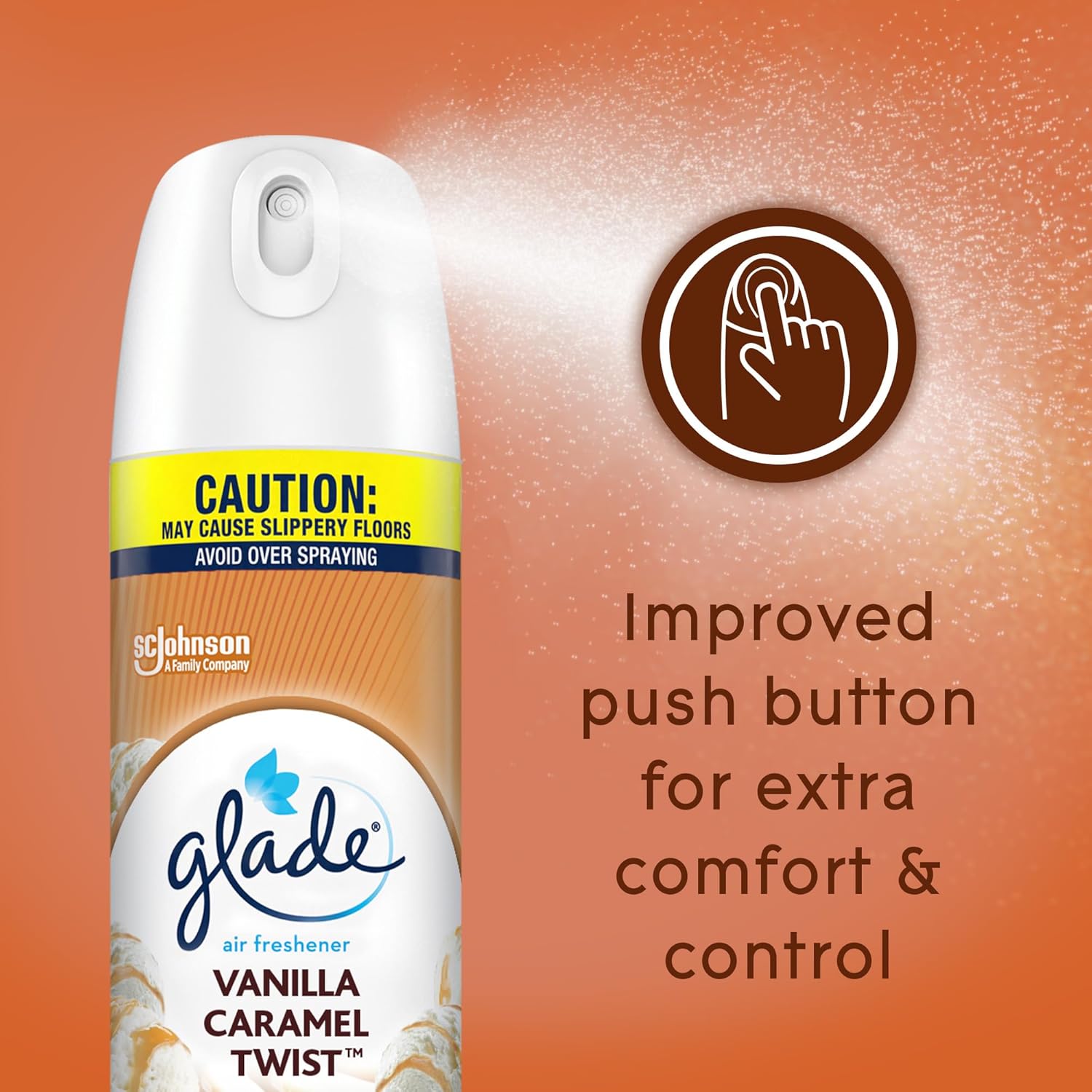 Glade – Ambientador en aerosol para habitación que combate el olor, sabor vainilla y caramelo, 8.3 onzas, 6 unidades