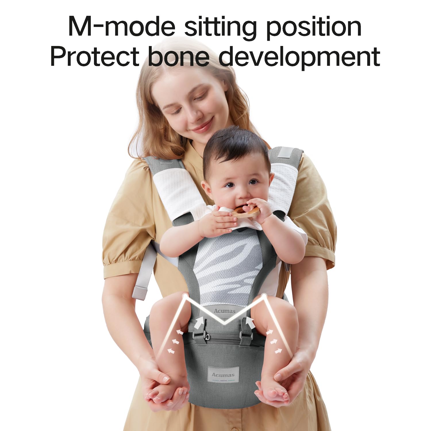 Portabebés para recién nacidos a niños pequeños, portabebés con asiento de cadera, (posición ergonómica M) para bebés de 3 a 36 meses, formas de