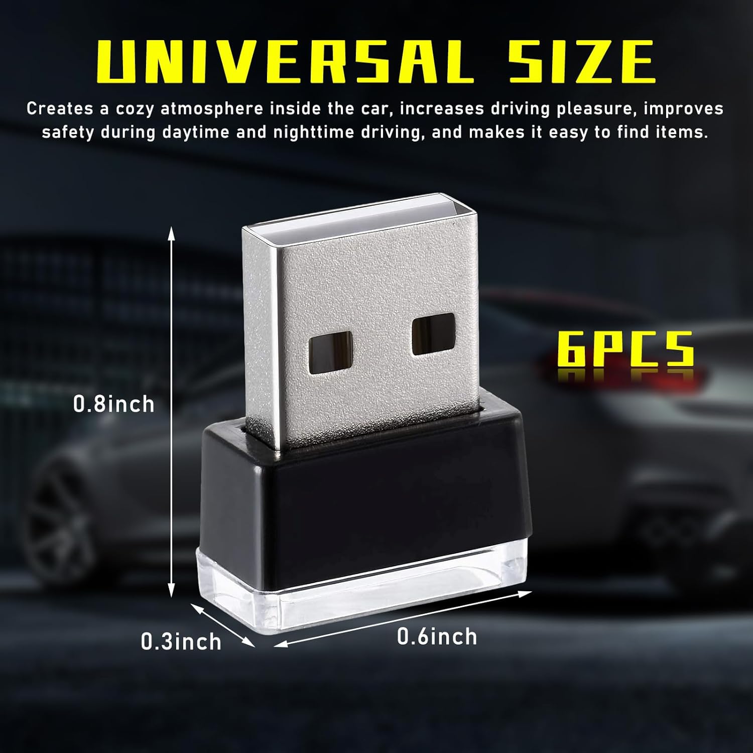 6 lámparas LED USB para el interior del automóvil, luz nocturna decorativa USB enchufable, kit de iluminación ambiental portátil, accesorios