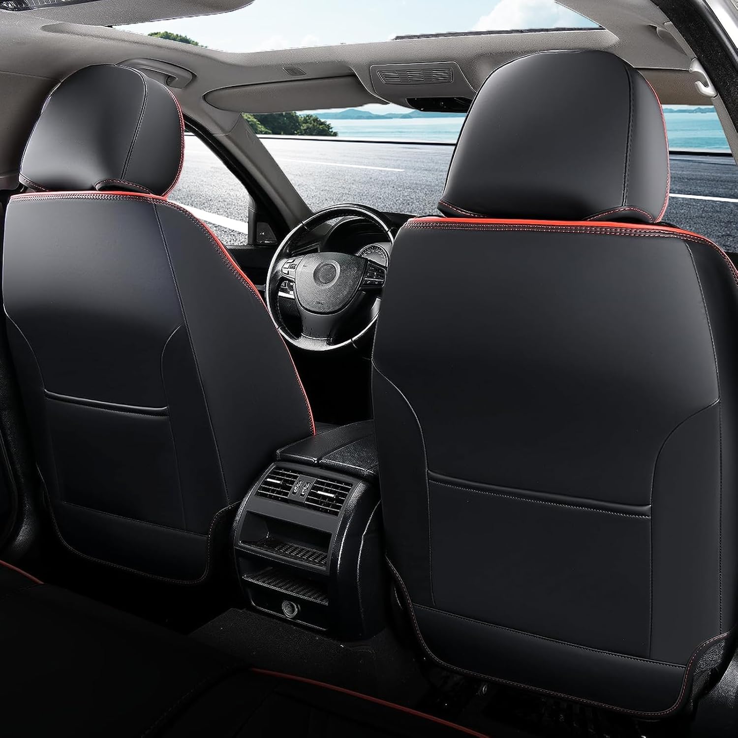 Coverado Fundas de asiento delantero de automóvil, 2 fundas de asiento de cuero para automóviles, protector de asiento de automóvil, solo accesorios