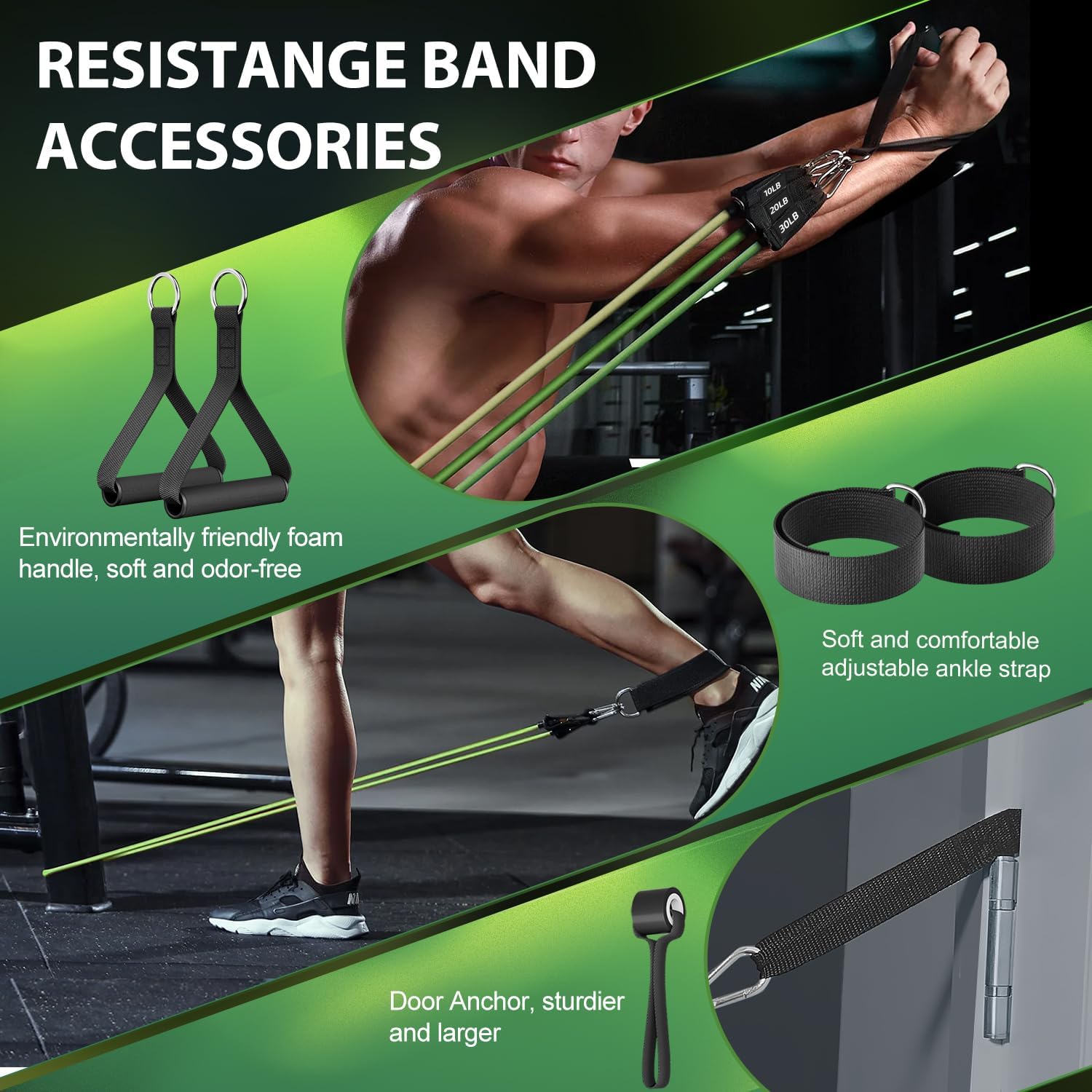 WHATAFIT Bandas de resistencia, bandas de ejercicio, bandas de resistencia para entrenamiento, bandas de entrenamiento con asas para hombres y