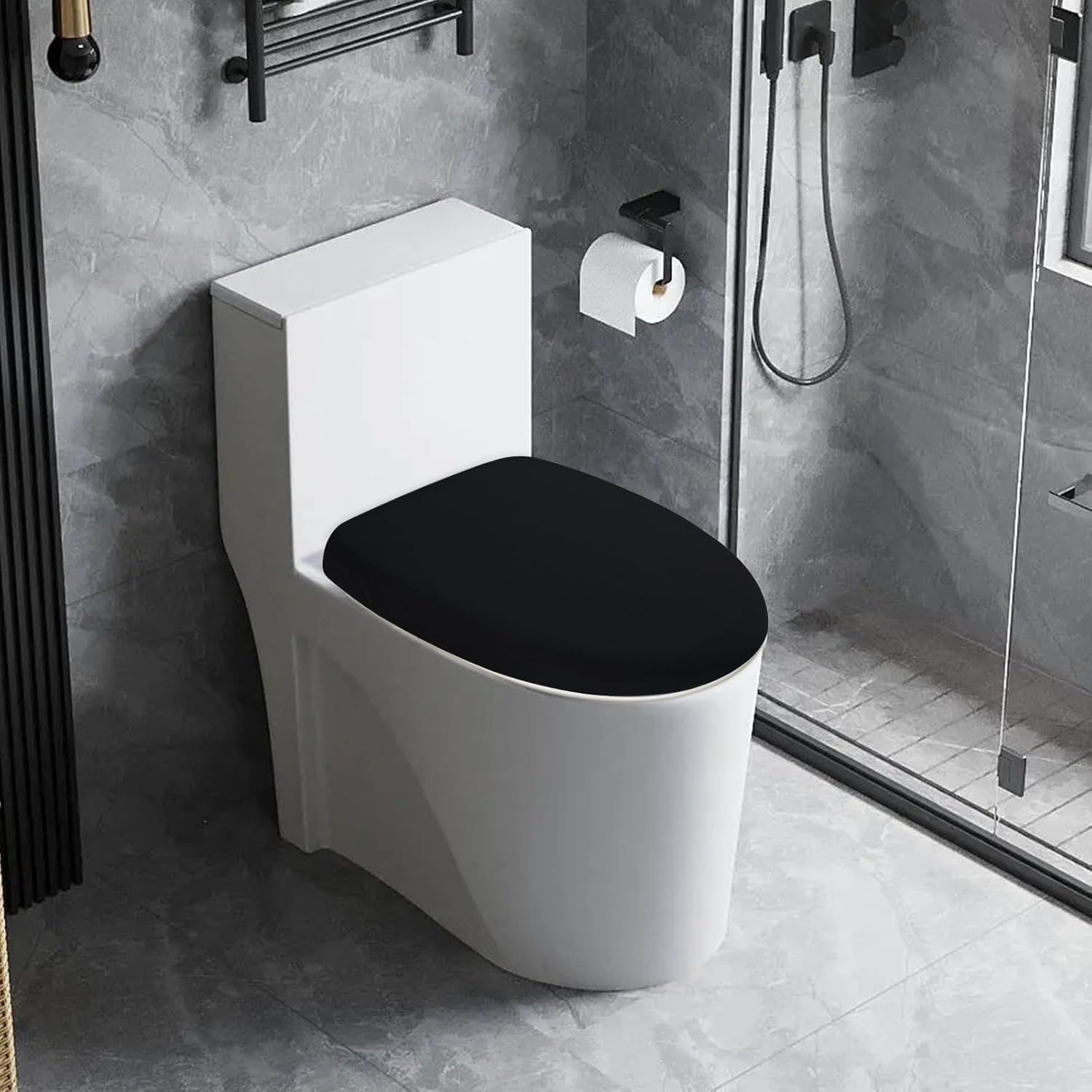 Funda elástica para tapa de inodoro de elastano, funda gruesa para asiento de inodoro para baño, funda de inodoro suave y lavable, se adapta a la